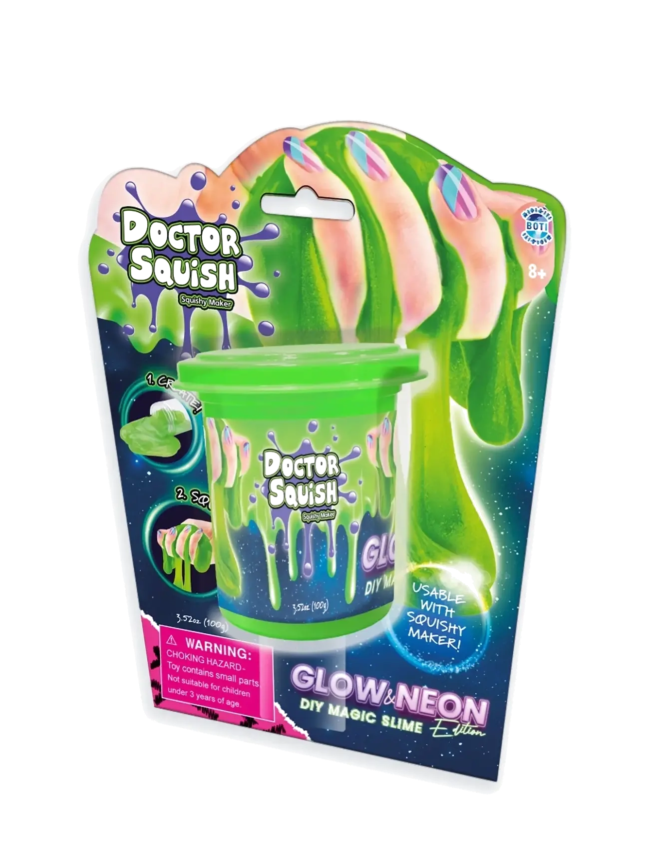 Dr. Squish Green Slime Glow In The Dark 100G, One Size, Green, Håndværk > Slime, Børn