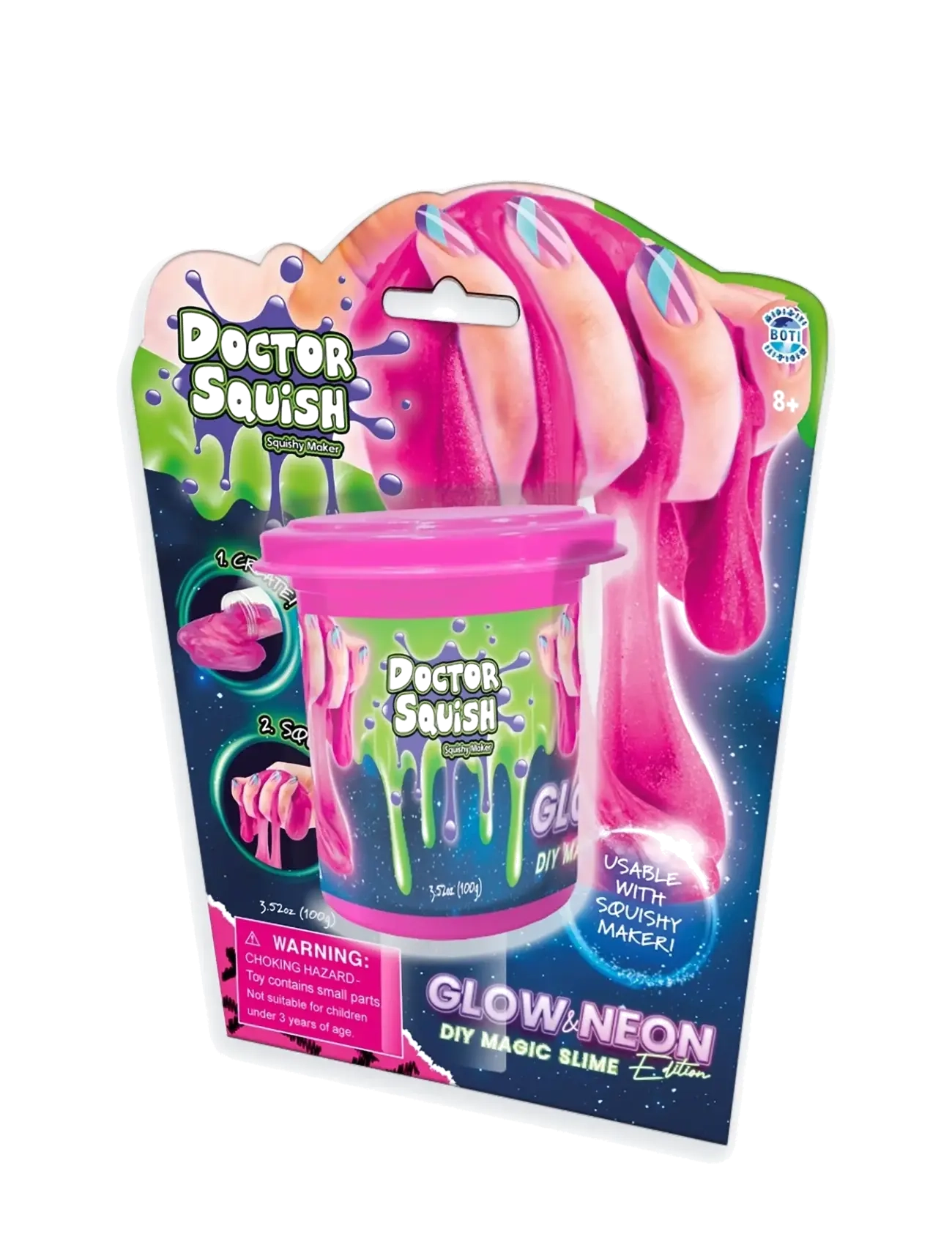 Dr. Squish Pink Slime Glow In The Dark 100G, One Size, Pink, Håndværk > Slime, Børn