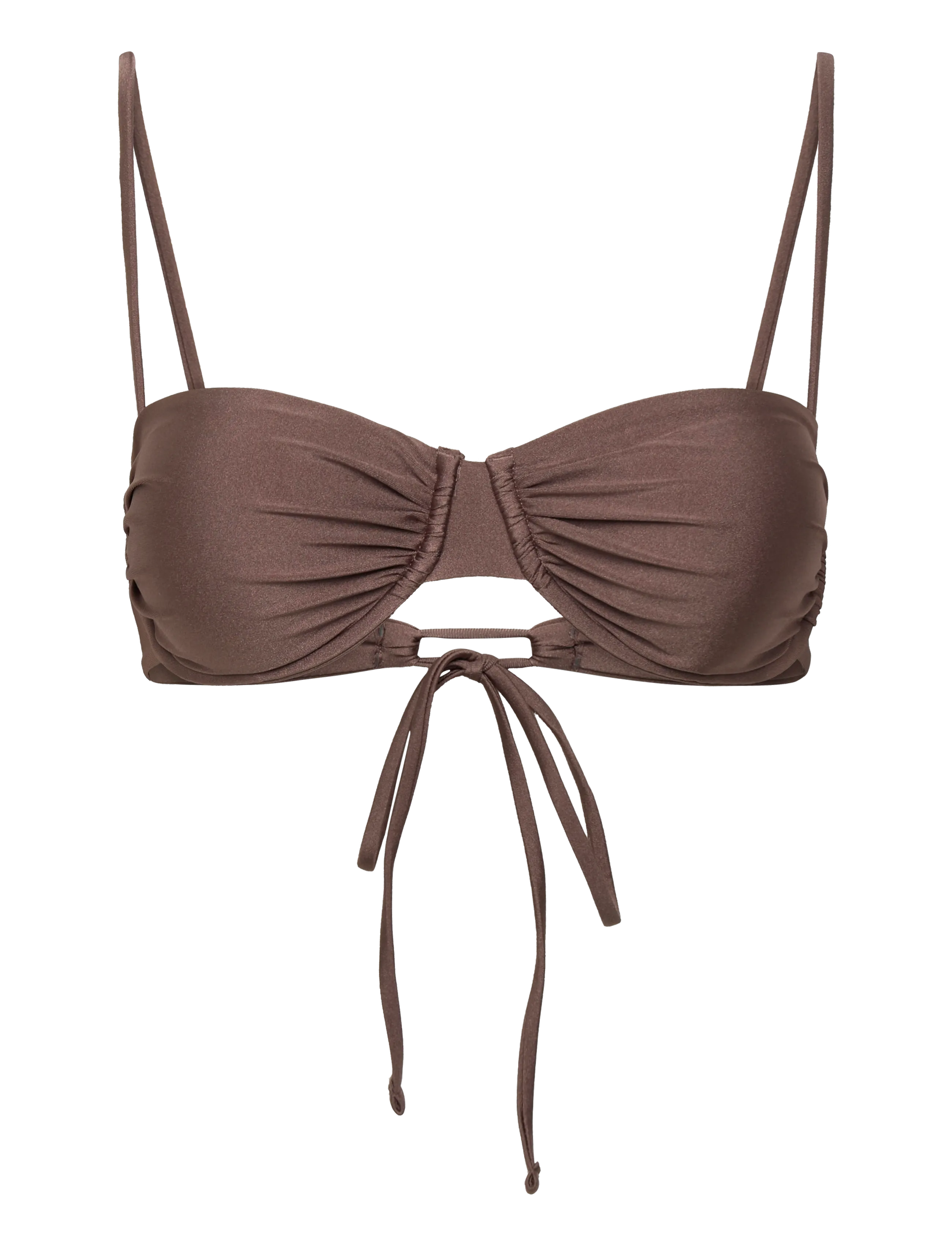 Drop of Mindfulness SWIM RUCHED BIKINI TOP - Drop of Mindfulness - SATIN COCONUT BROWN / brown