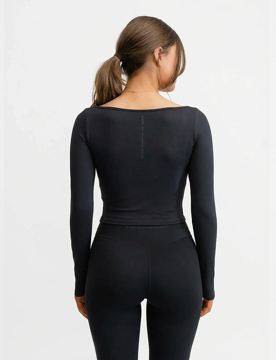 Drop of Mindfulness - BUTTER SOFT LONG SLEEVE CROP - crop-tops - black - 3