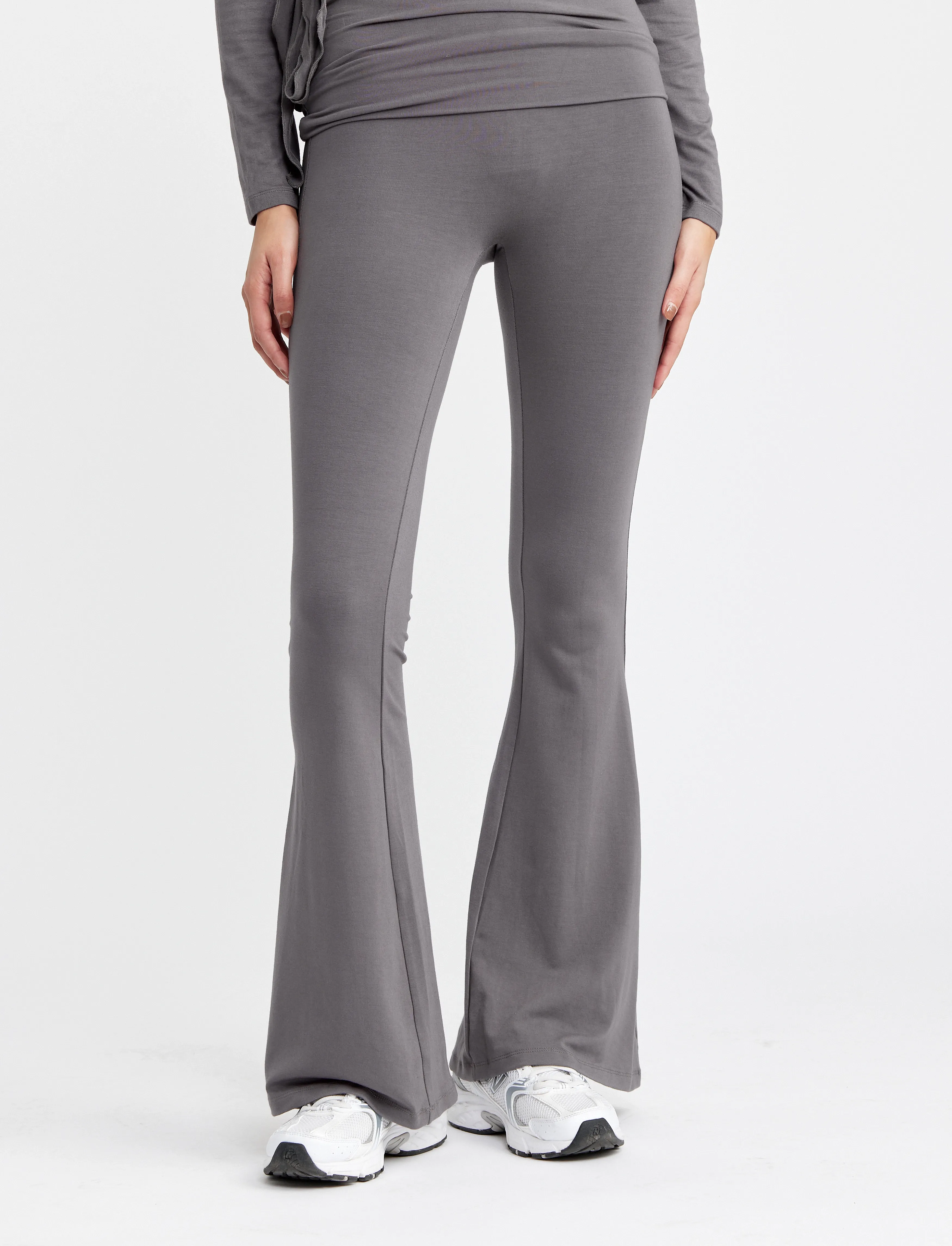 Drop of Mindfulness Folding Waistband Flare, Kvinder, Foldetalje Flared Leggings, Grå, Str: XL