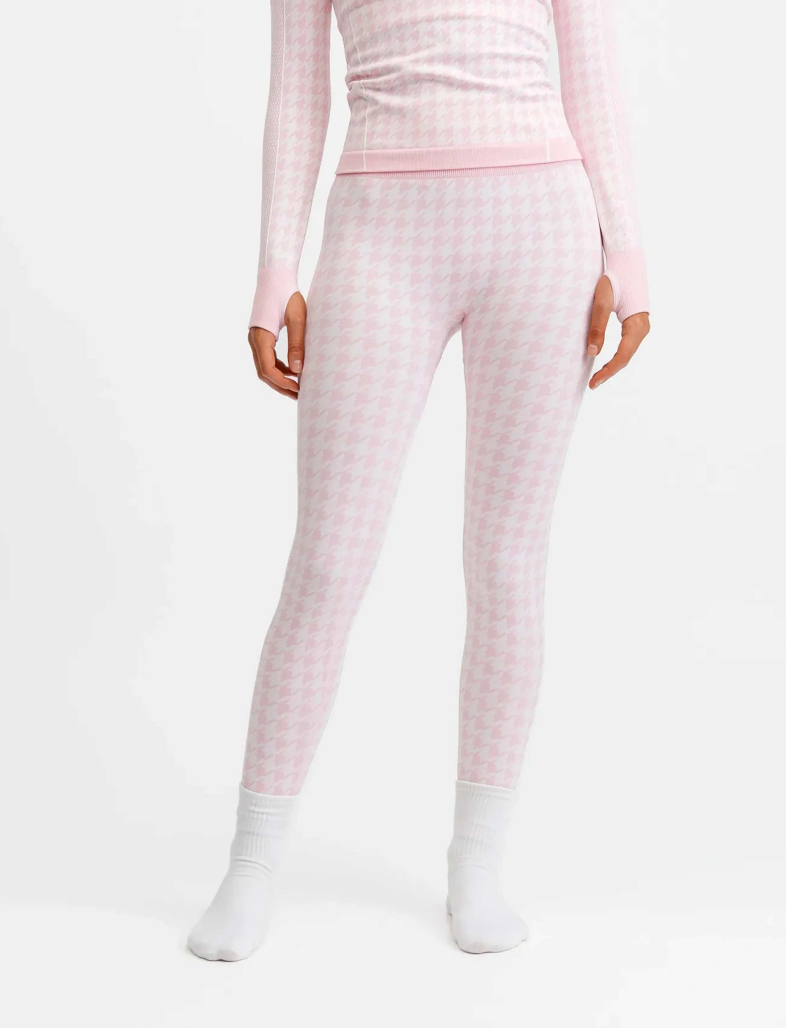 Drop of Mindfulness Seamless Base Layer Tights, Kvinder, Højtaljede Houndstooth Tights, Pink, Str: XL