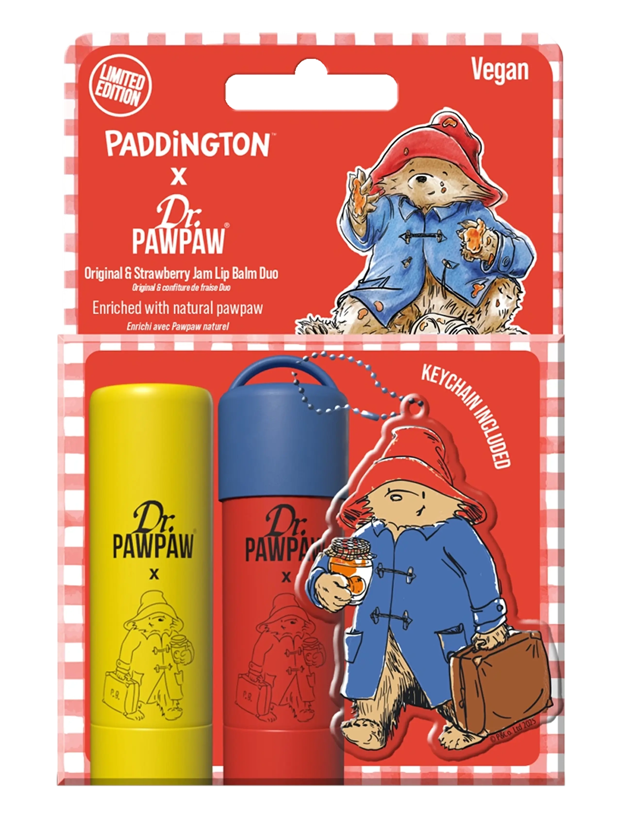 Dr.PawPaw Paddington Bear Keyring Original + Strawberry Jam, Læbepomade, Nude, Str: 4 G