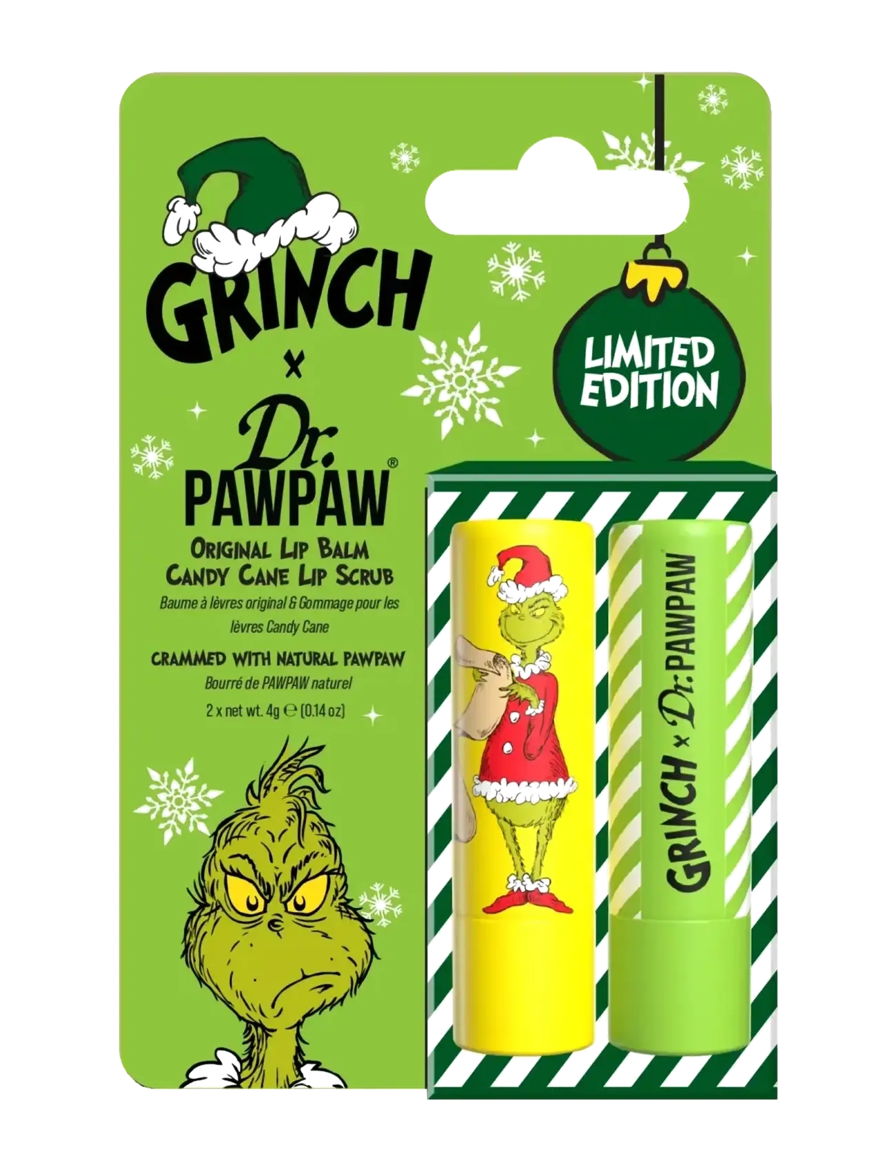 Dr.PawPaw The Grinch Sugar Scrub Stick & Original Duo, Læbepomade, Nude, Str: 8 G