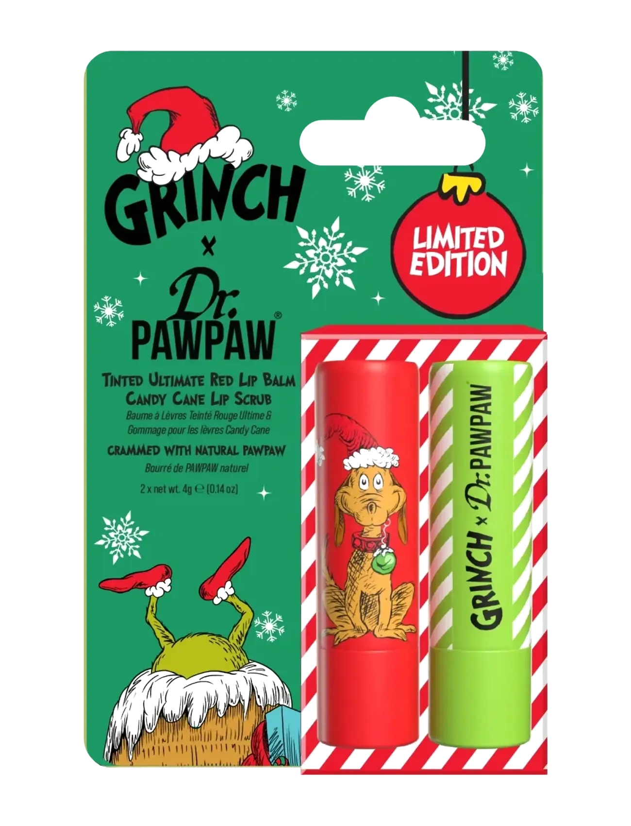 Dr.PawPaw Dr.pawpaw The Grinch Sugar Scrub Stick & Ultimate Red Duo, 8 G, Red, Lip Care > Lip Balm, Dame