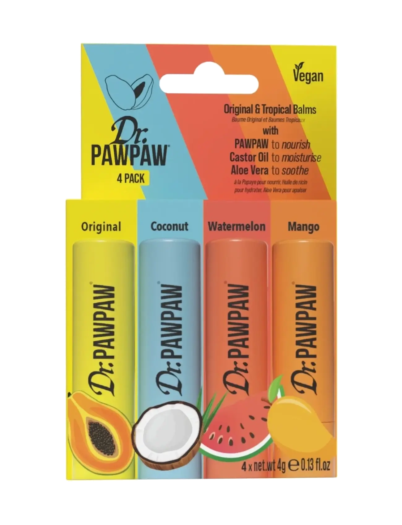 Dr.PawPaw Dr.pawpaw Original & Tropical Balms 4 Pack With Original, Coconut, Watermelon & Mango, 16 G, Nude, Lip Care > Lip Balm, Dame