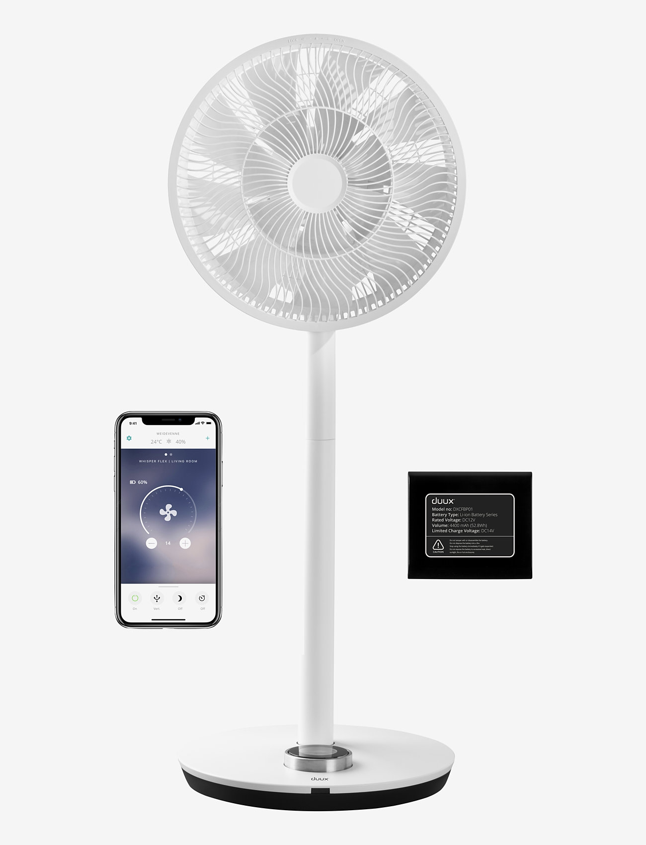 Duux - Stand fan w. Battery pack - white - 0