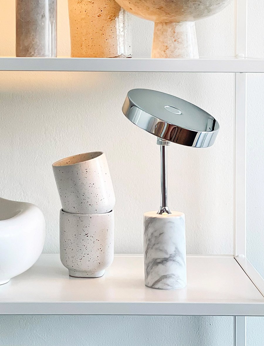 Dyberg Larsen - Starlight LED rechargeable table lamp chrome white marble - nešiojami Šviestuvai - chrome/ white marble - 0