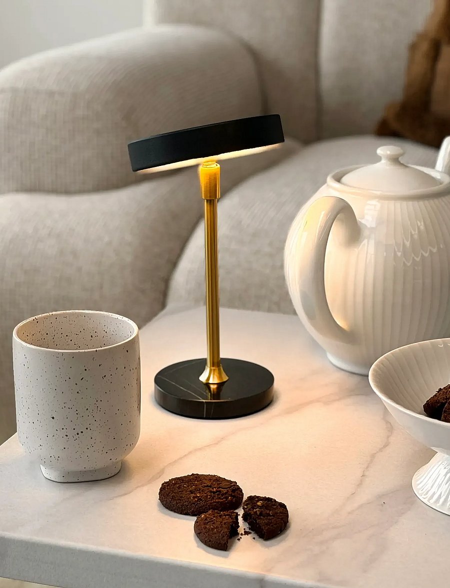 Dyberg Larsen - MOONLIGHT LED rechargeable table lamp black, brass, marble - nešiojami Šviestuvai - black - 5