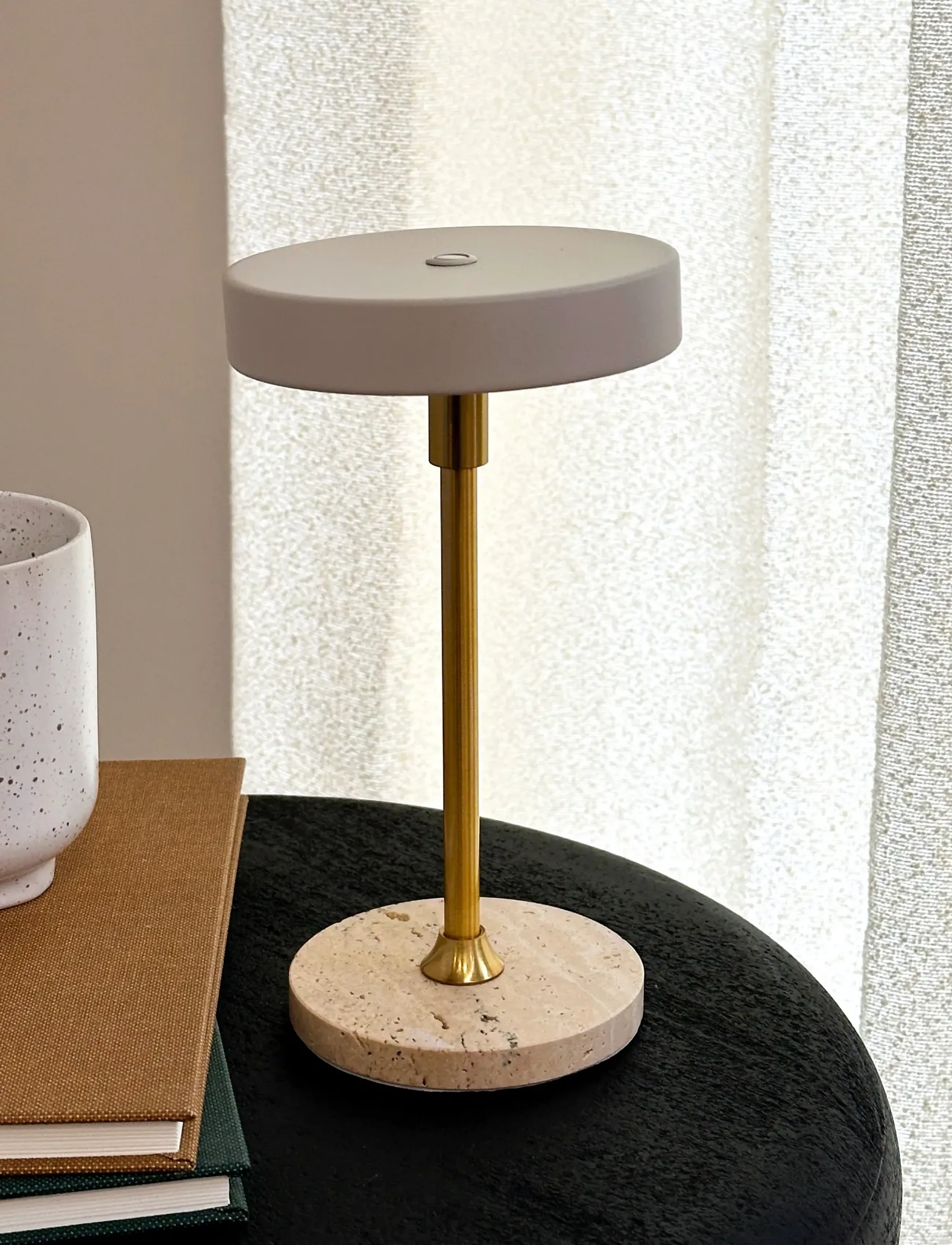 Dyberg Larsen Moonlight Led Mini Genopladelig Bordlampe - Beige/Travertin, One Size, Multi/patterned, Lamper > Bordlamper, Unisex