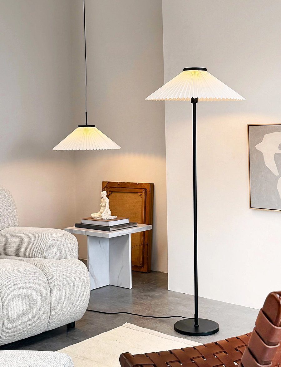 Dyberg Larsen - Plissé Gulvlampe - grindų šviestuvai - black/ off-white - 5