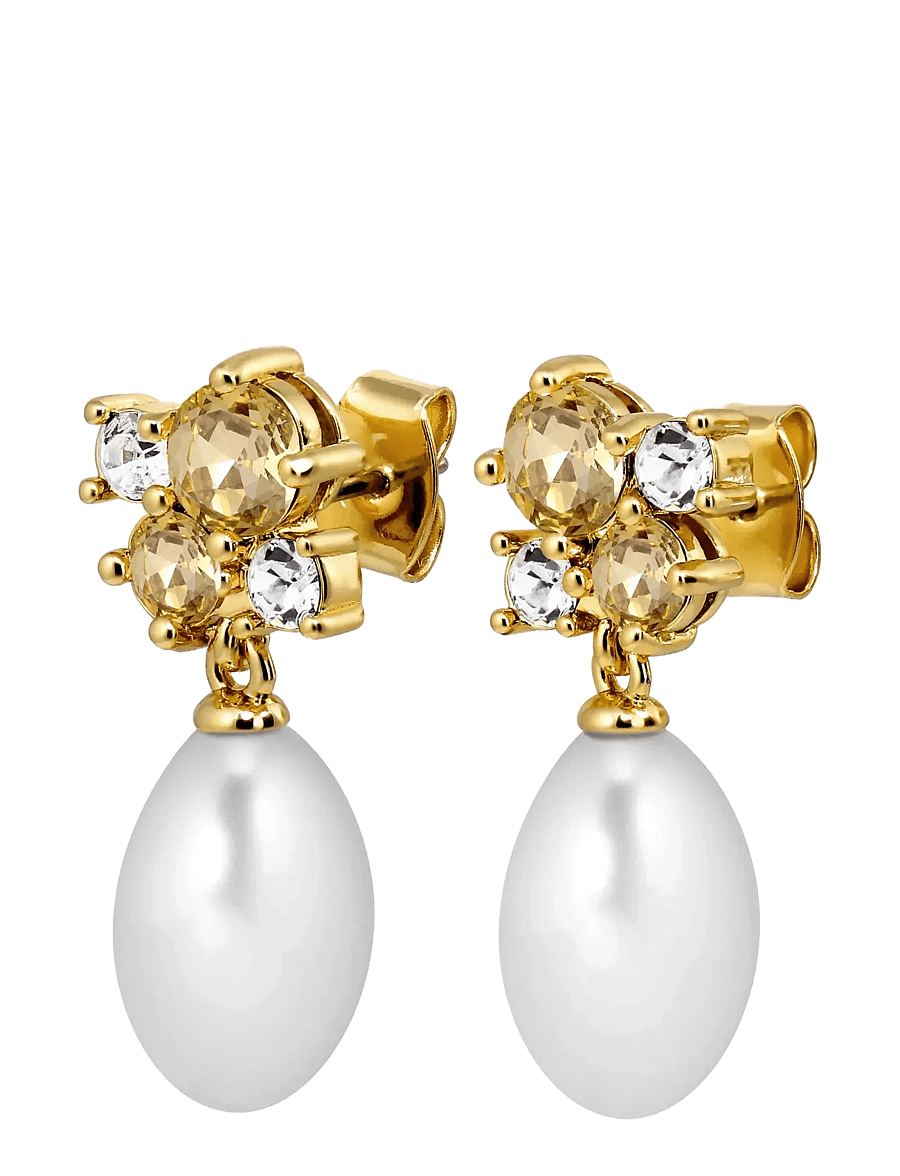 Dyrberg/Kern - PETUN SG GOLDEN / WHITE PEARL - perleøreringe - gold - 1