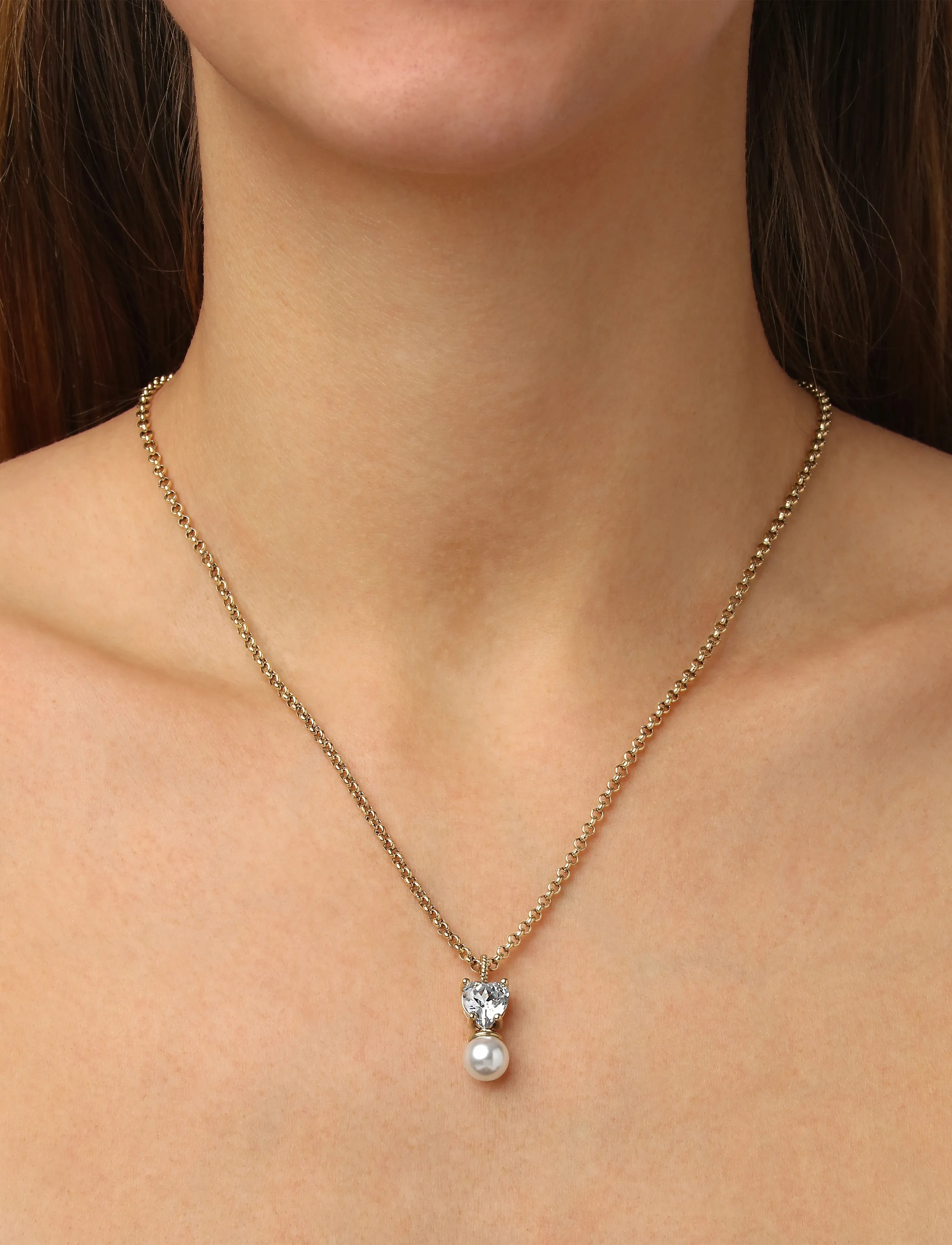 Dyrberg/Kern Colume Sg Crystal / White Pearl, Kvinder, Krystal Perle Halskæde, Guld, Str: ONE SIZE