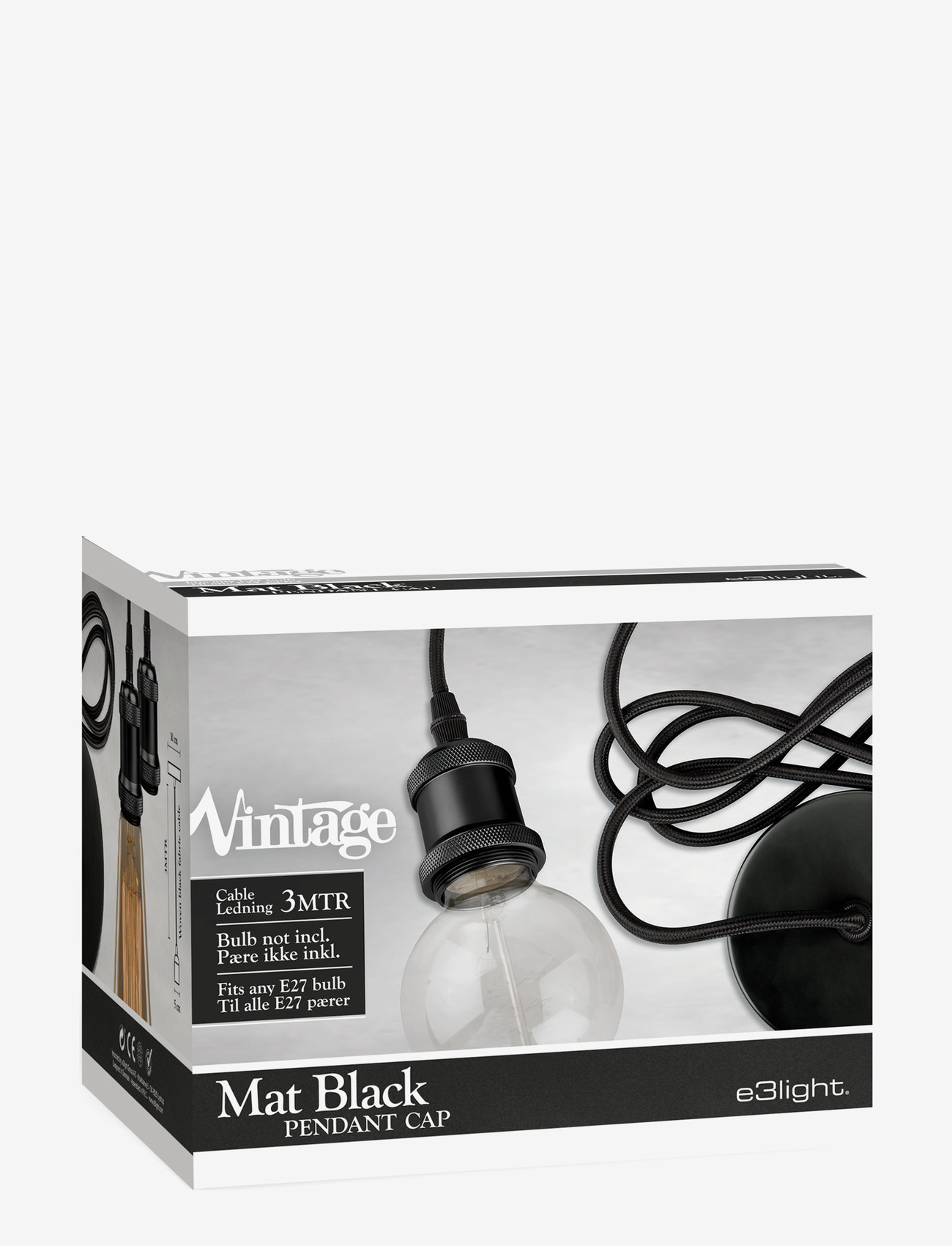 e3light - e3 Lamp Vintage E27 Pendant - pendler - mat black - 1