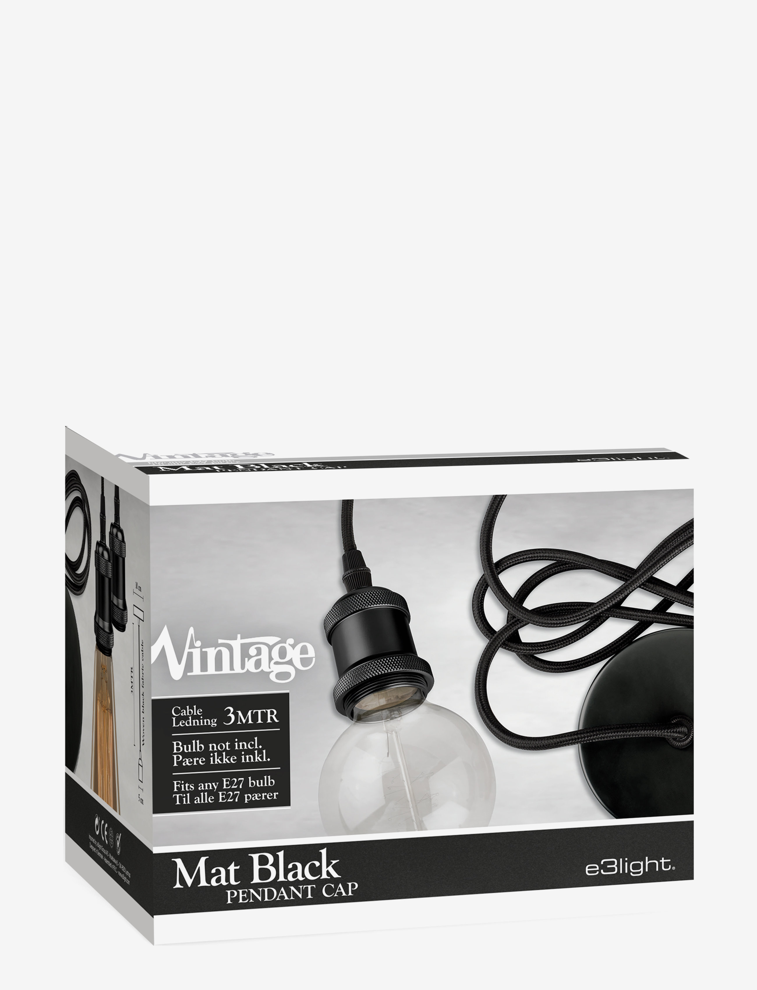 e3light - e3 Lamp Vintage E27 Pendant - rippvalgustid - mat black - 1