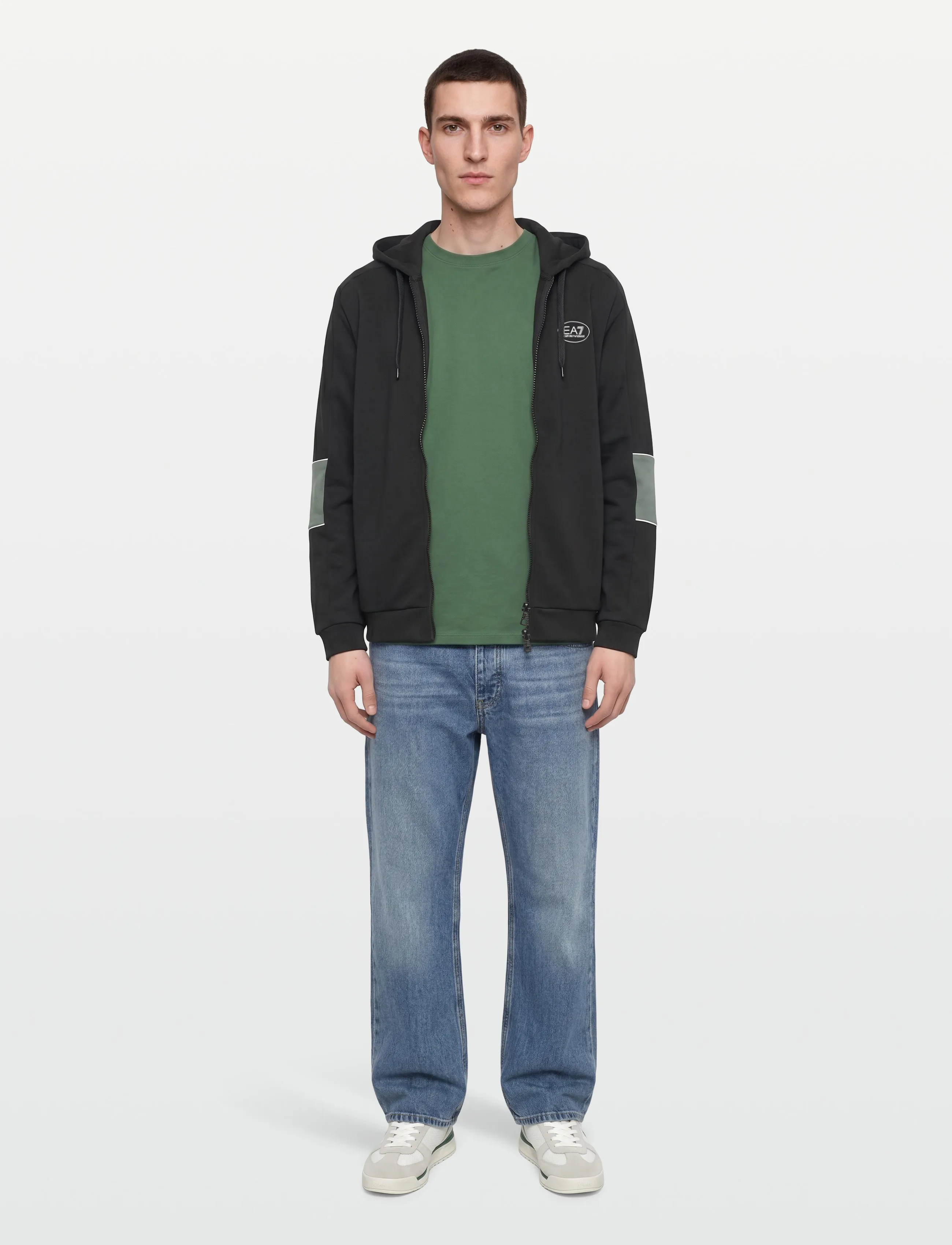 EA7 Sweatshirt, Mænd, Lynlås Hættetrøje, Sort, Str: XXXL