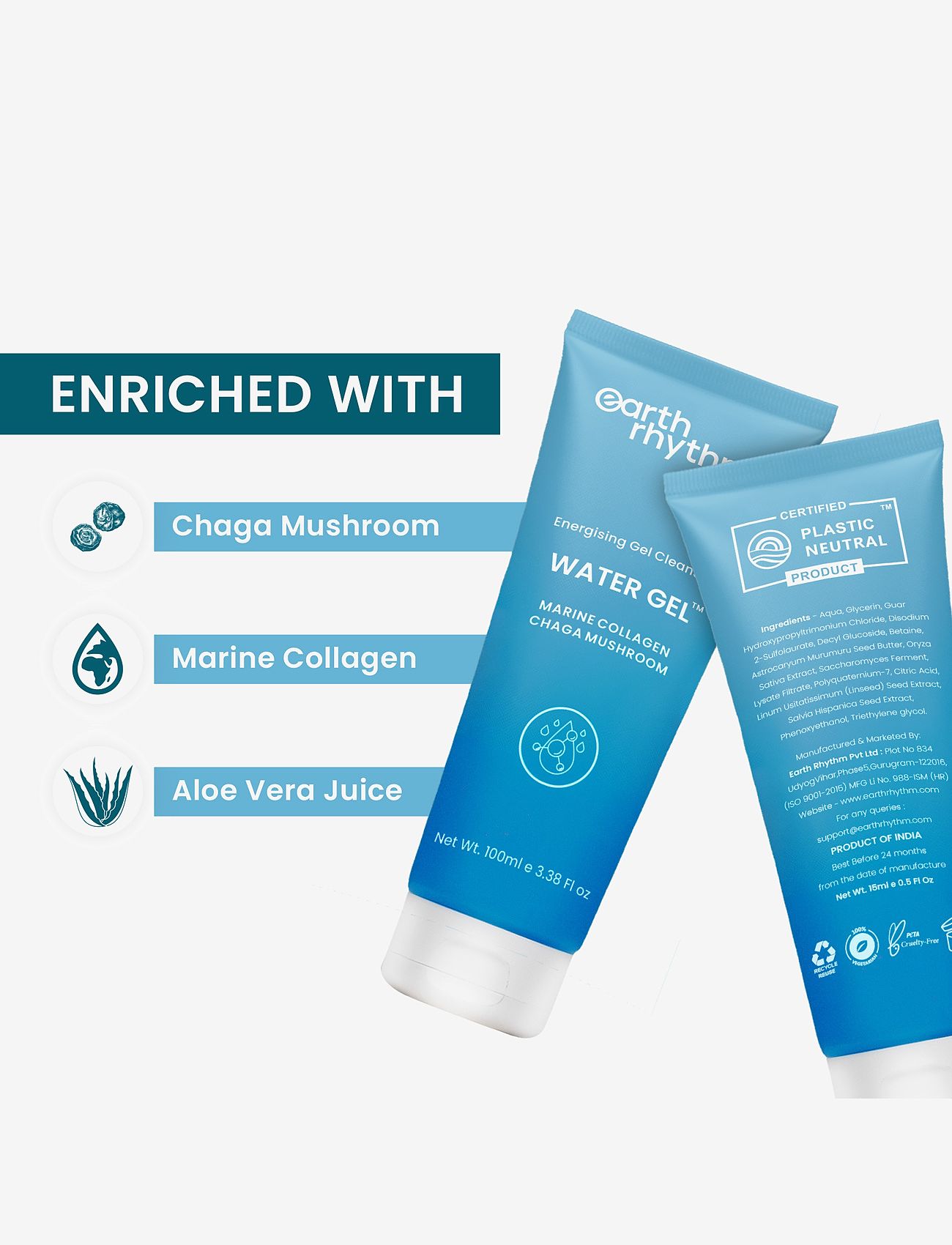 Earth Rhythm - ENERGISING WATER GEL CLEANSER WITH MARINE COLLAGEN - näopesu - clear - 1