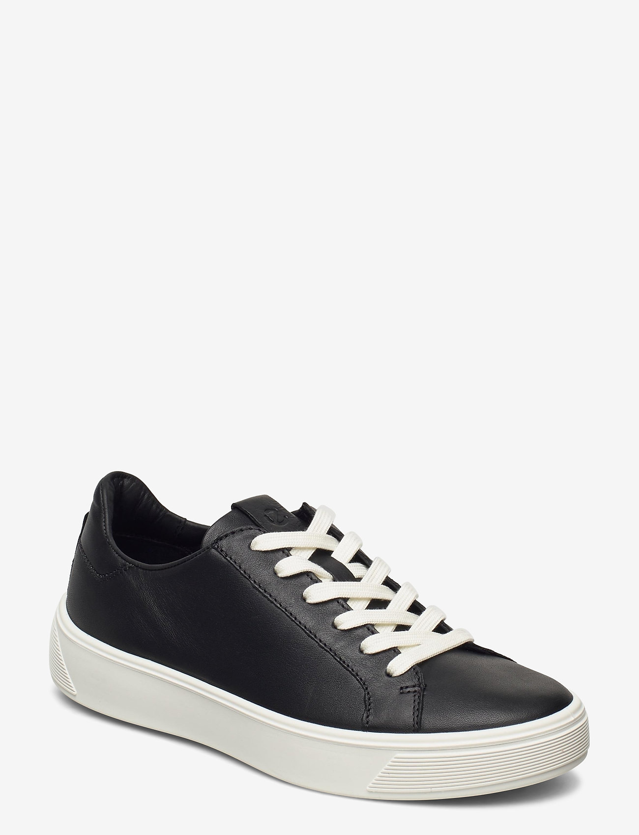ECCO Women's Soft Piping Detail Leather Sneakers | Ladies Black Leather ...