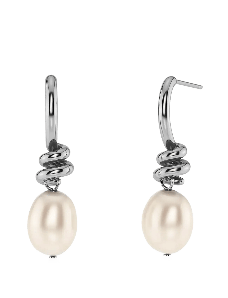 Edblad - Swivel Earrings Pearl S Steel - perlenohrringe - silver - 0