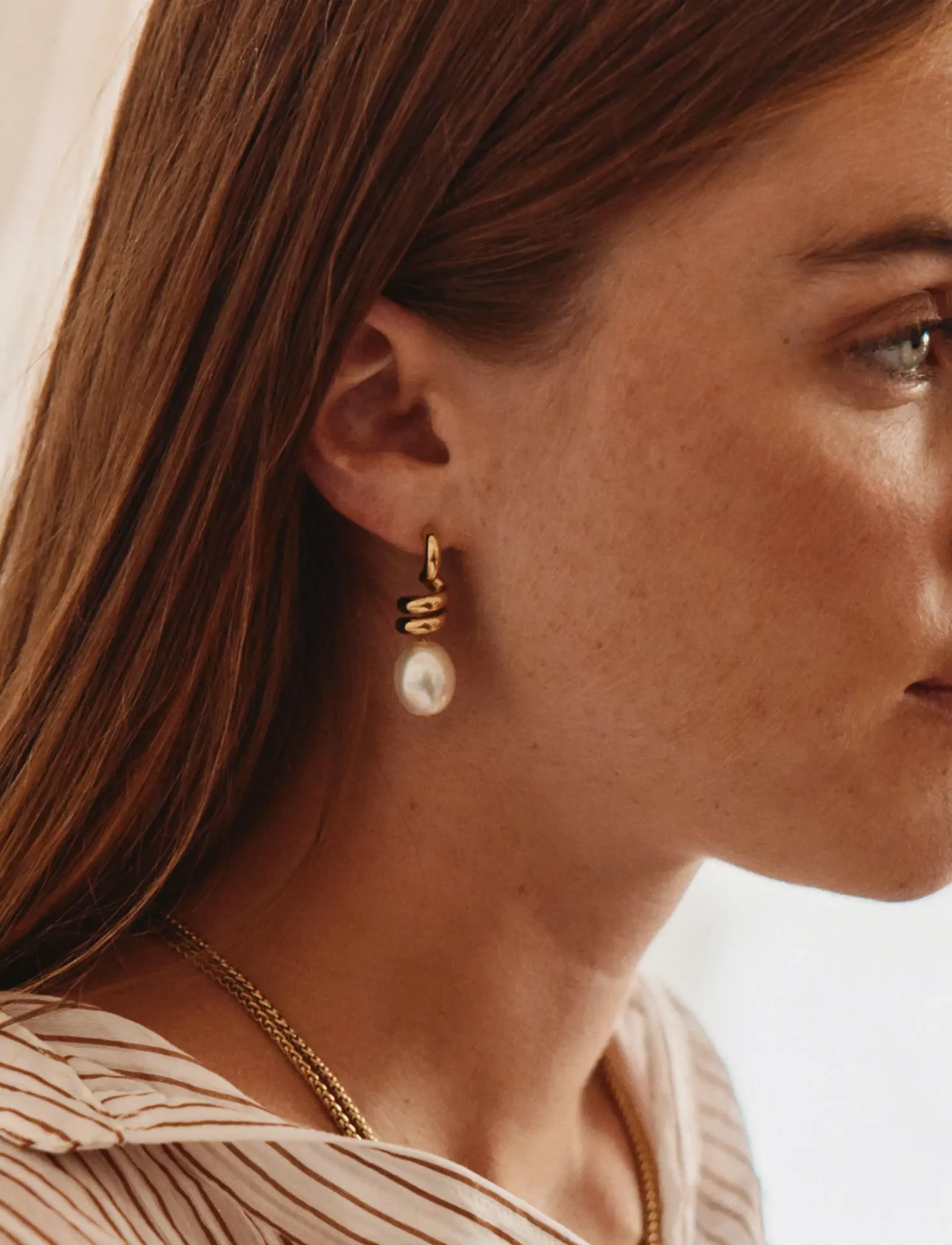Swivel Earrings Pearl L Gold 4
