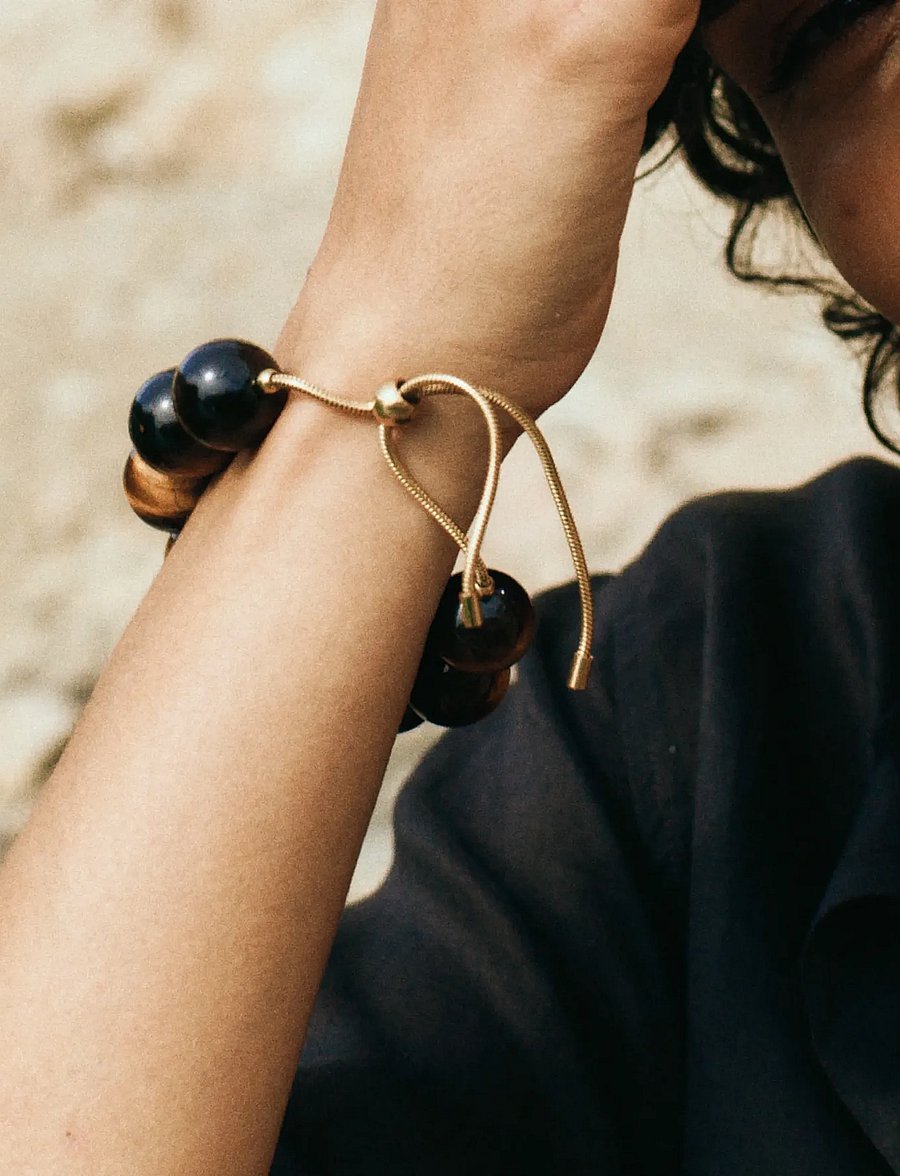 Edblad - Aura Bracelet Maxi Gold/Brown One Size - käevõrud - gold - 2