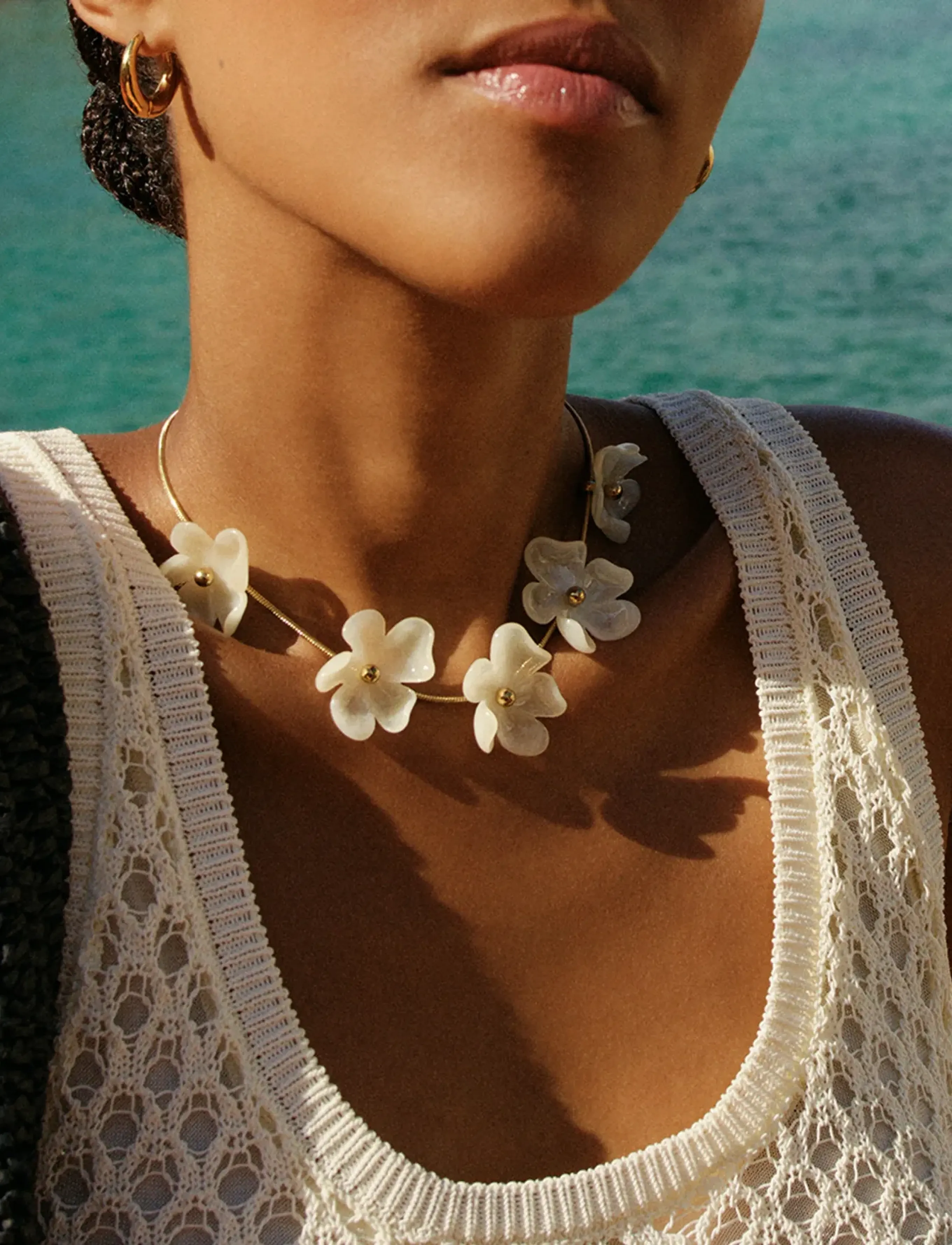 Edblad Wildflower Necklace Gold/White One Size, Size 0 - 70 cm, Necklaces, Gold Statement Frauen