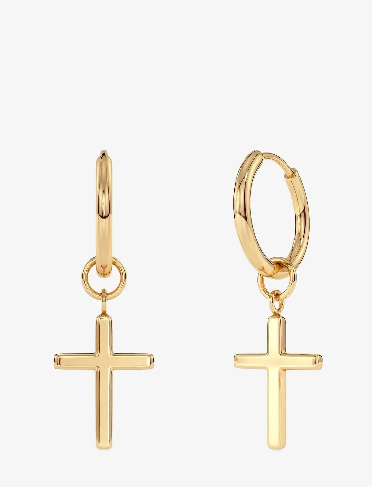 Edblad - Spirit Cross Hoops Gold - pendant earrings - gold - 1