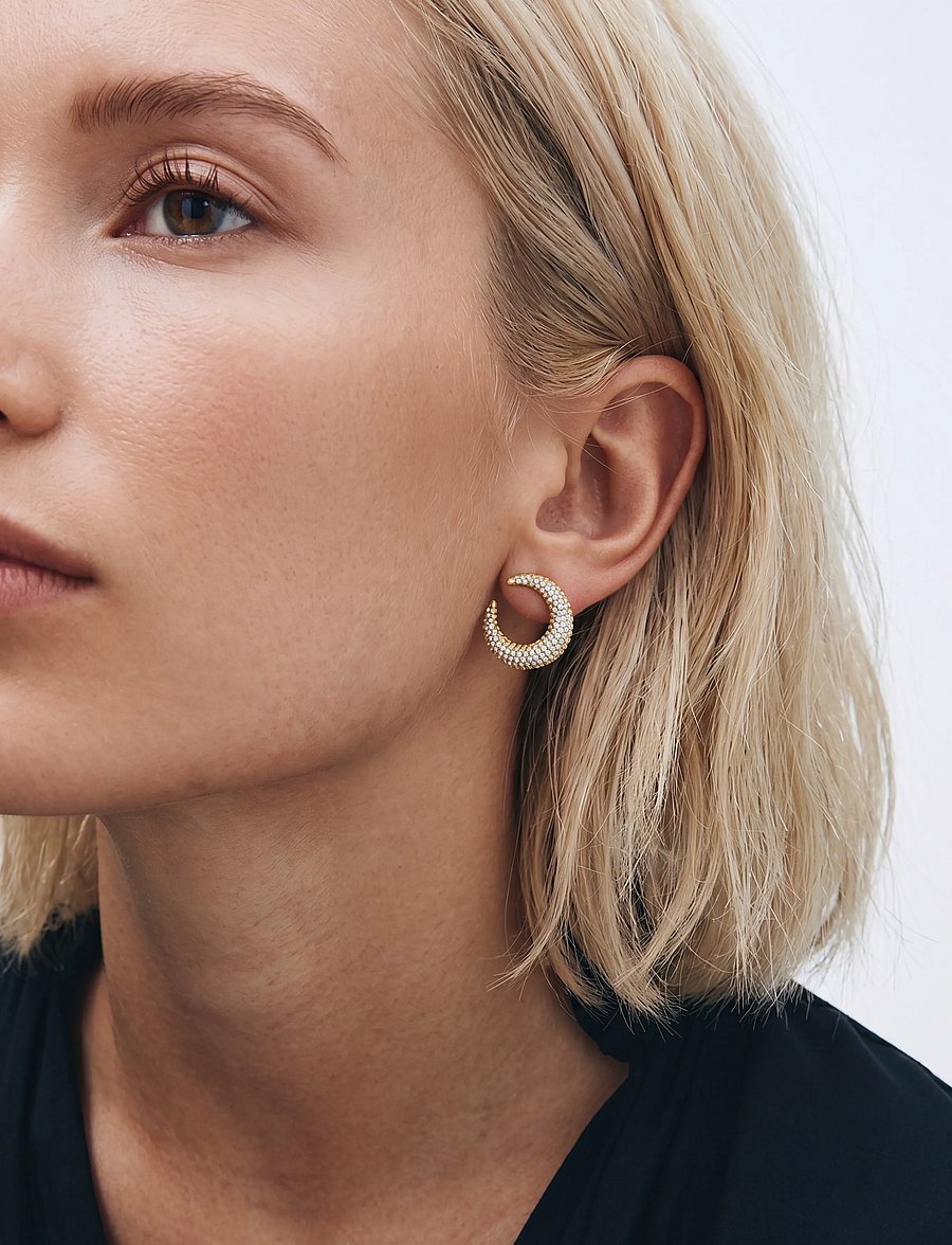 Edblad - Wishbone Hoops Sparkle Gold One Size - gold - 0