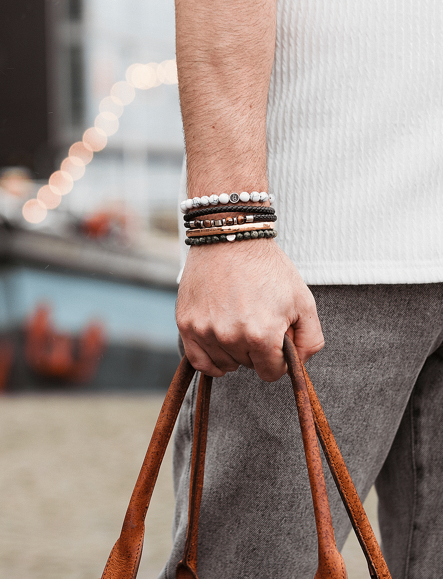 edd. - Leather/Beads Combo Bracelet - armbänder - black - 0