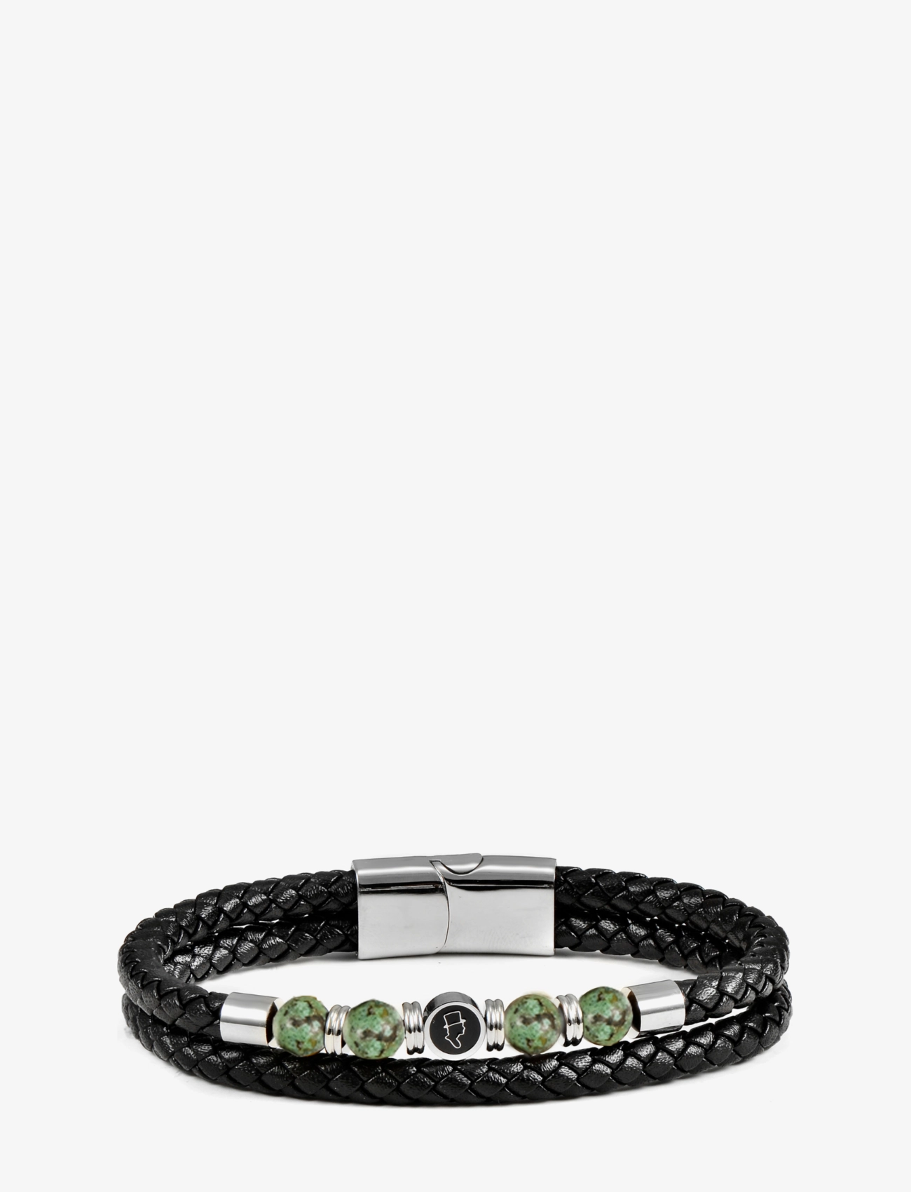 edd. Leather/Beads Combo Bracelet, Mænd, Flettet Perle Læder Armbånd, Sort, Str: S 18