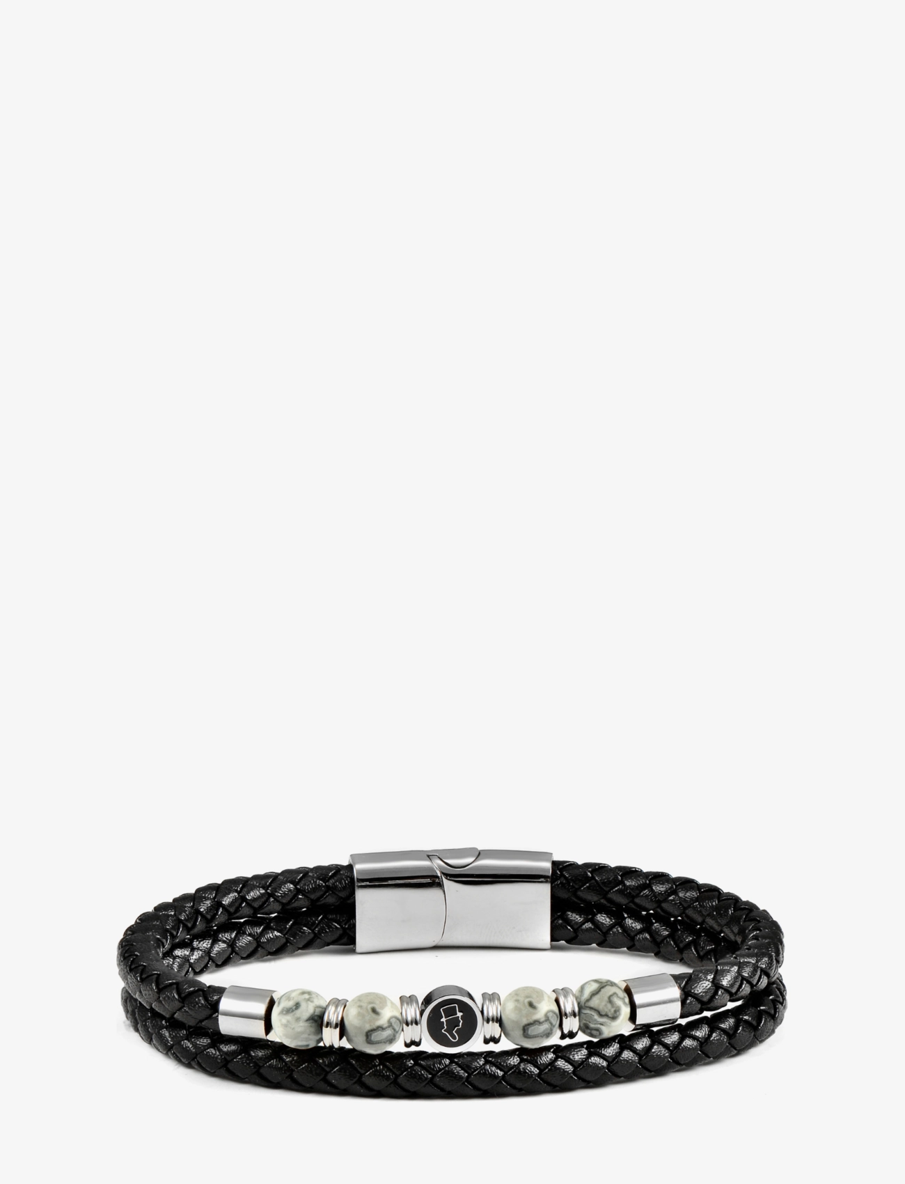 edd. Leather/Beads Combo Bracelet, Mænd, Flettet Perle Læder Armbånd, Sort, Str: S 18
