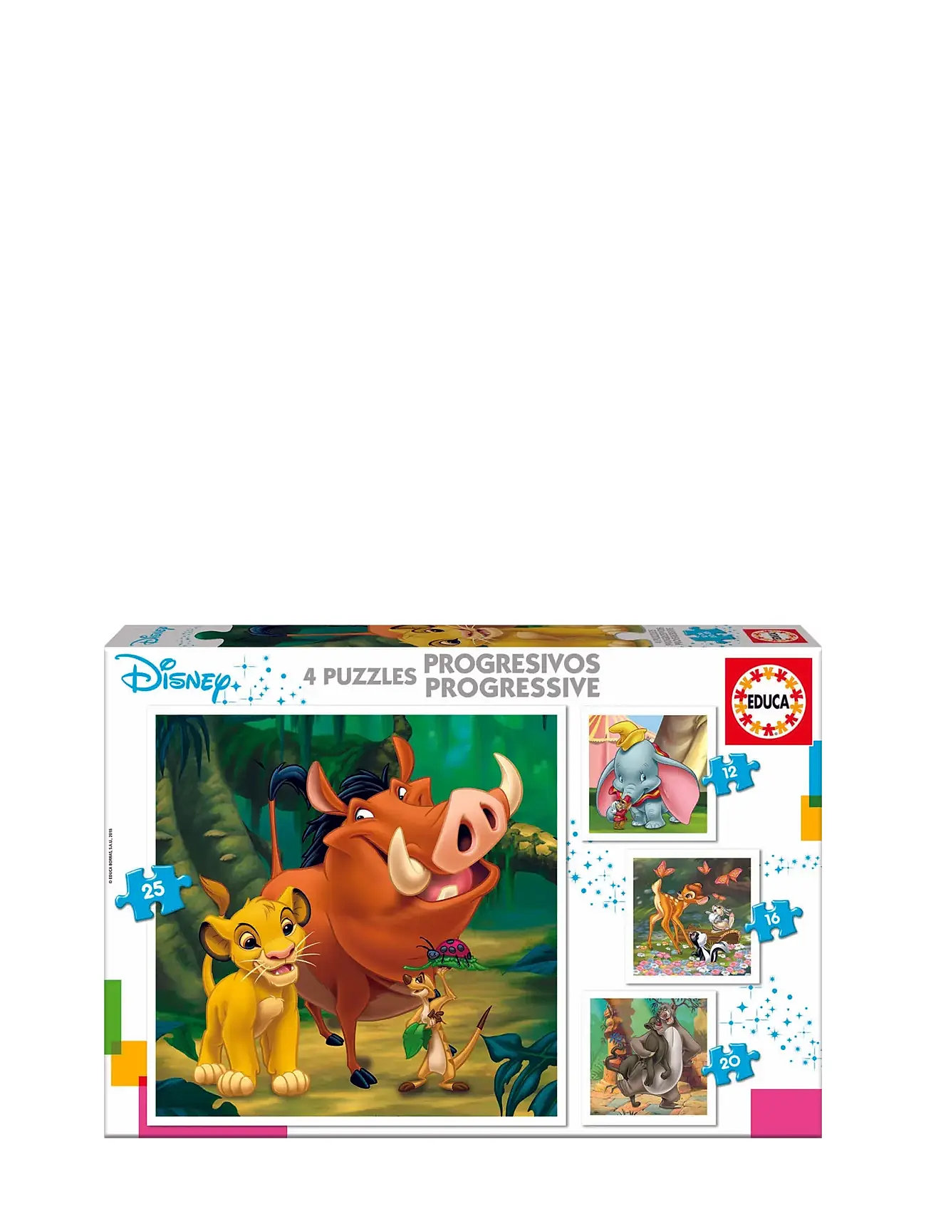 EDUCA BORRAS Disney Animals Dumbo + Bambi + Lion King + Jungle Book puzzle 12-16-20-25pcs