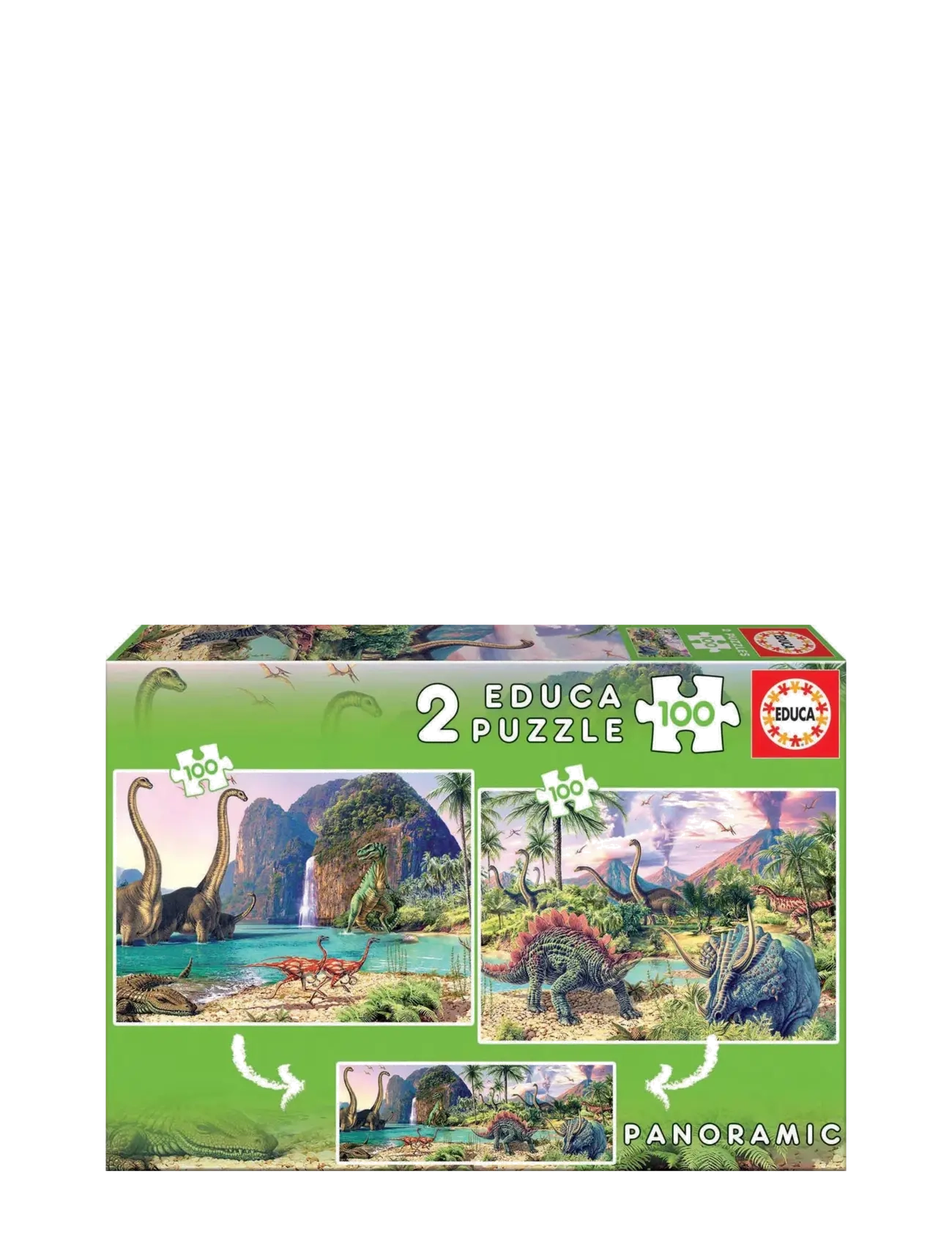 Educa 2X100 Dino World, Classic Puslespil, Multi/mønstret, Str: ONE SIZE
