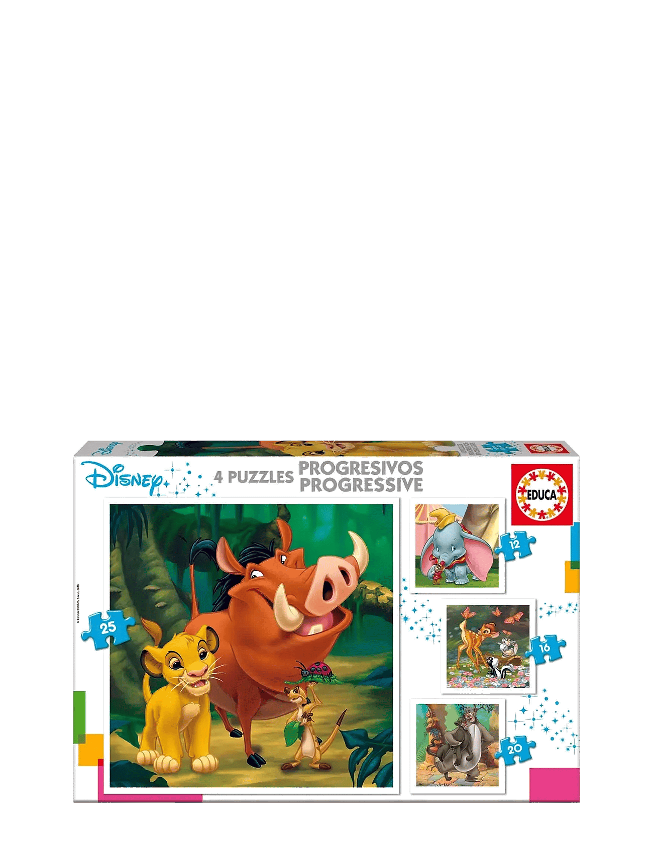 EDUCA BORRAS Disney Animals Dumbo + Bambi + Lion King + Jungle Book puzzle 12-16-20-25pcs