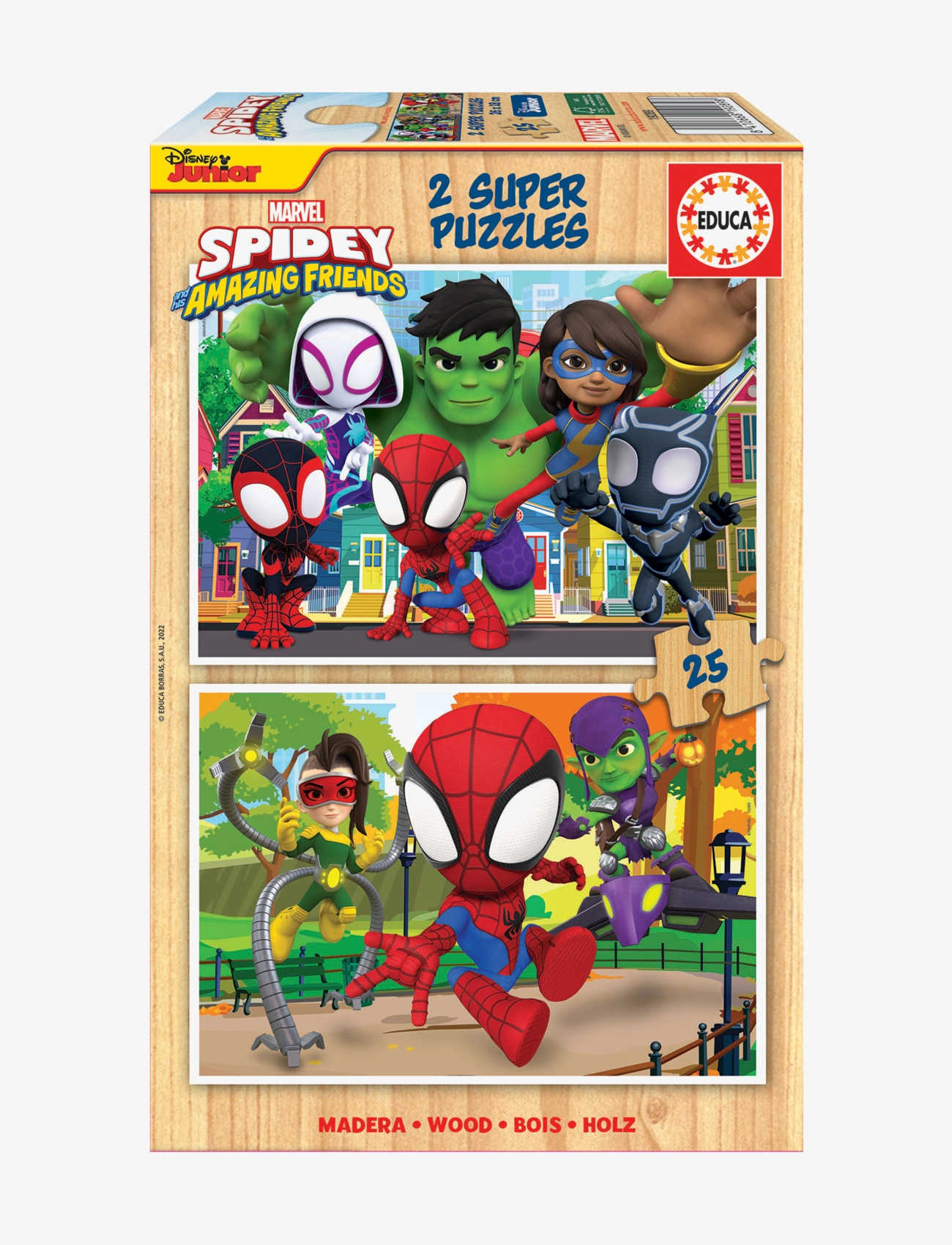 Educa Educa 2X25 Spidey & His Amazing Friends Wood, One Size, Multi/patterned, Puslespil > Puslespil Af Træ, Børn