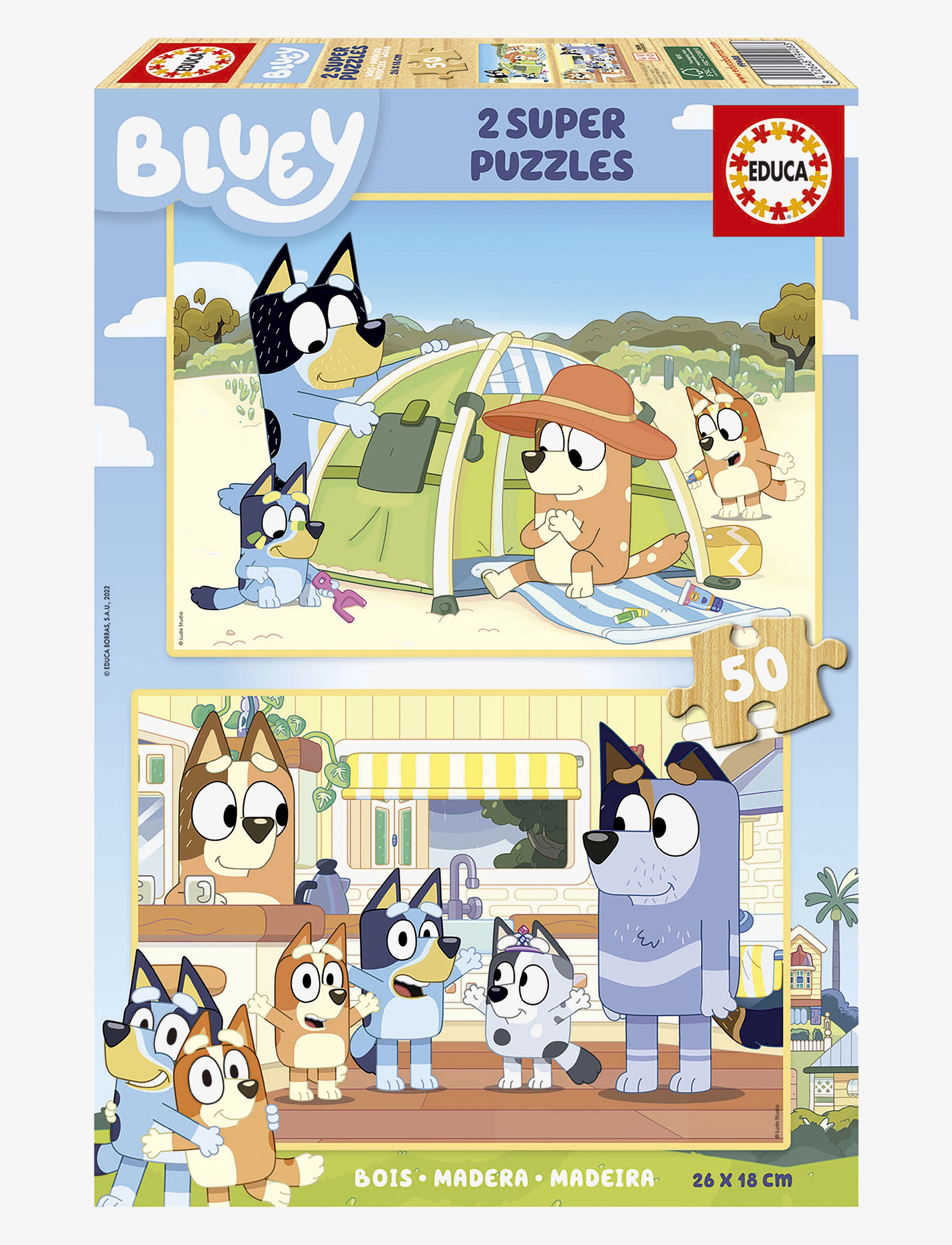 Educa Educa Bluey 2 X 50, Wood, One Size, Multi/patterned, Puslespil > Puslespil Af Træ, Børn