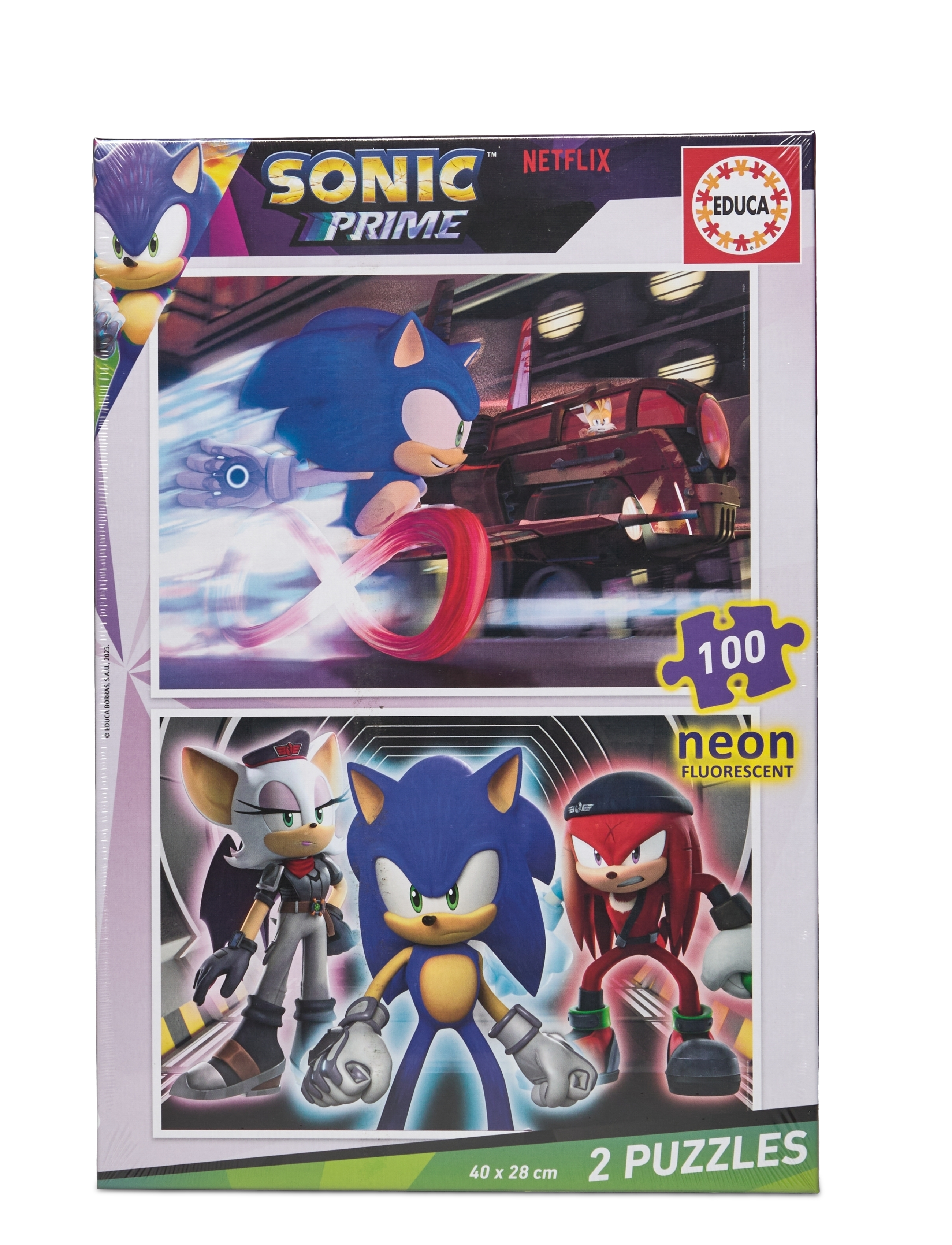 Educa 2X100 Sonic Prime Neon, Børn, Classic Puslespil, Multi/mønstret, Str: ONE SIZE