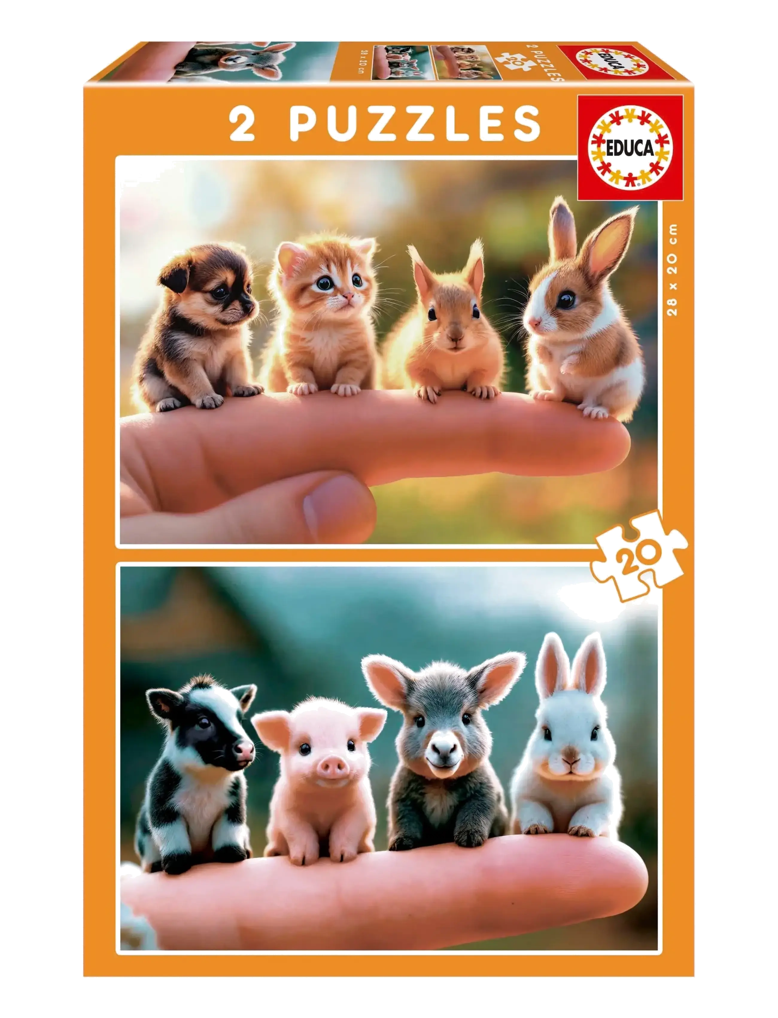 Educa 2X20 Baby Animals, Classic Puslespil, Multi/mønstret, Str: ONE SIZE