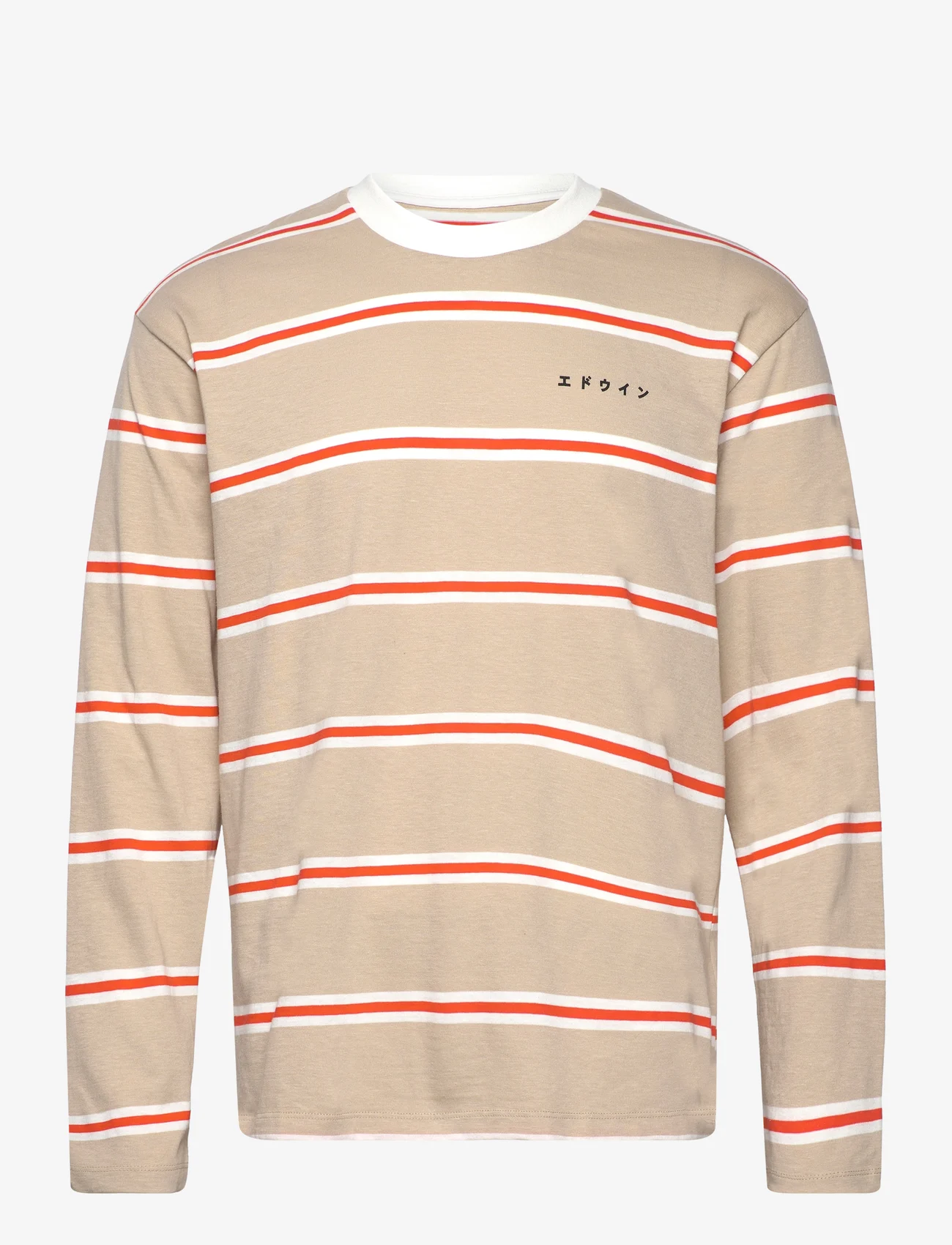 Edwin - QUARTER T-SHIRT LS-BEIGE / RED / WHITE - long-sleeved t-shirts - beige / red / white - 0