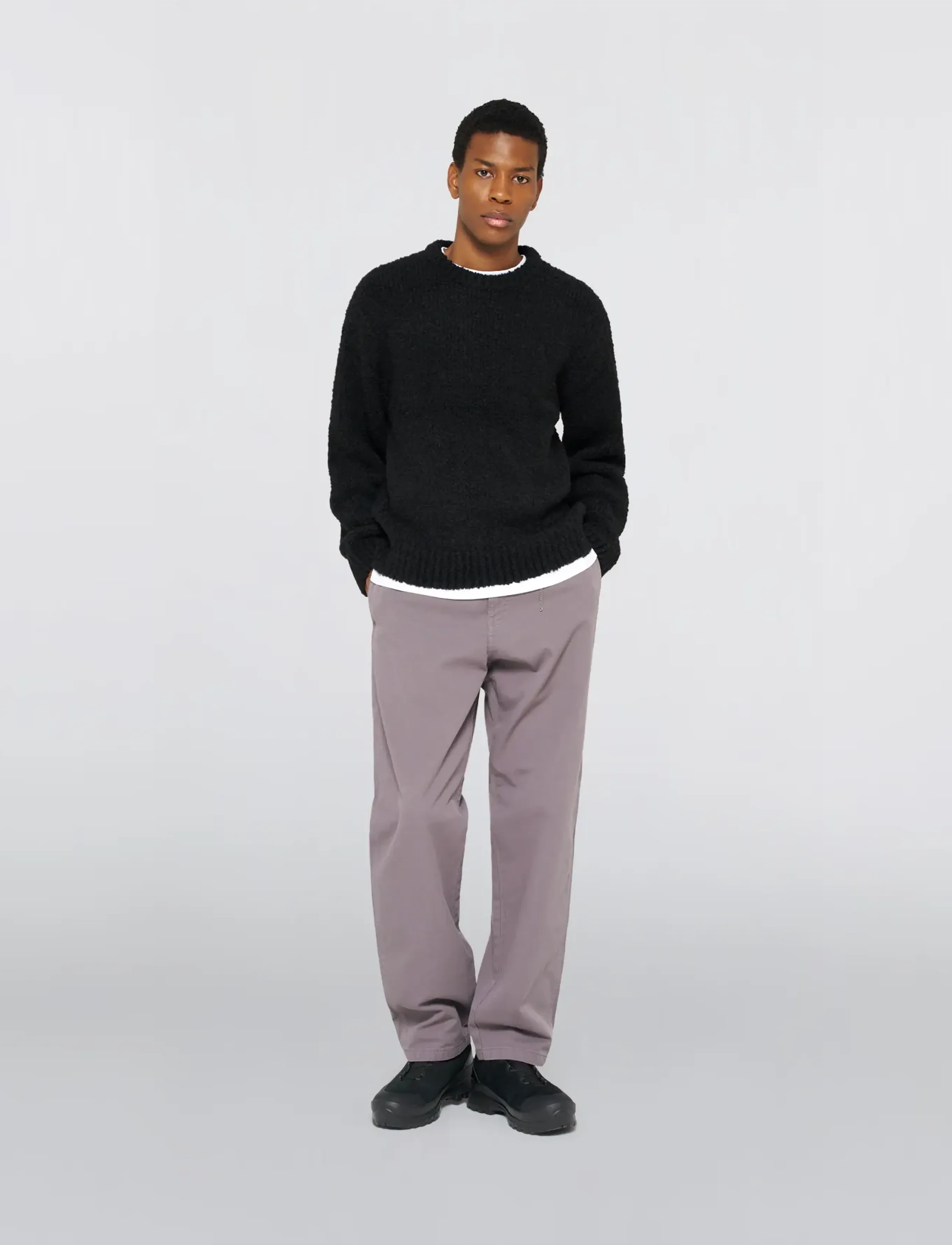 Edwin - Dun Textured Sweater - Black - rund hals - black - 3