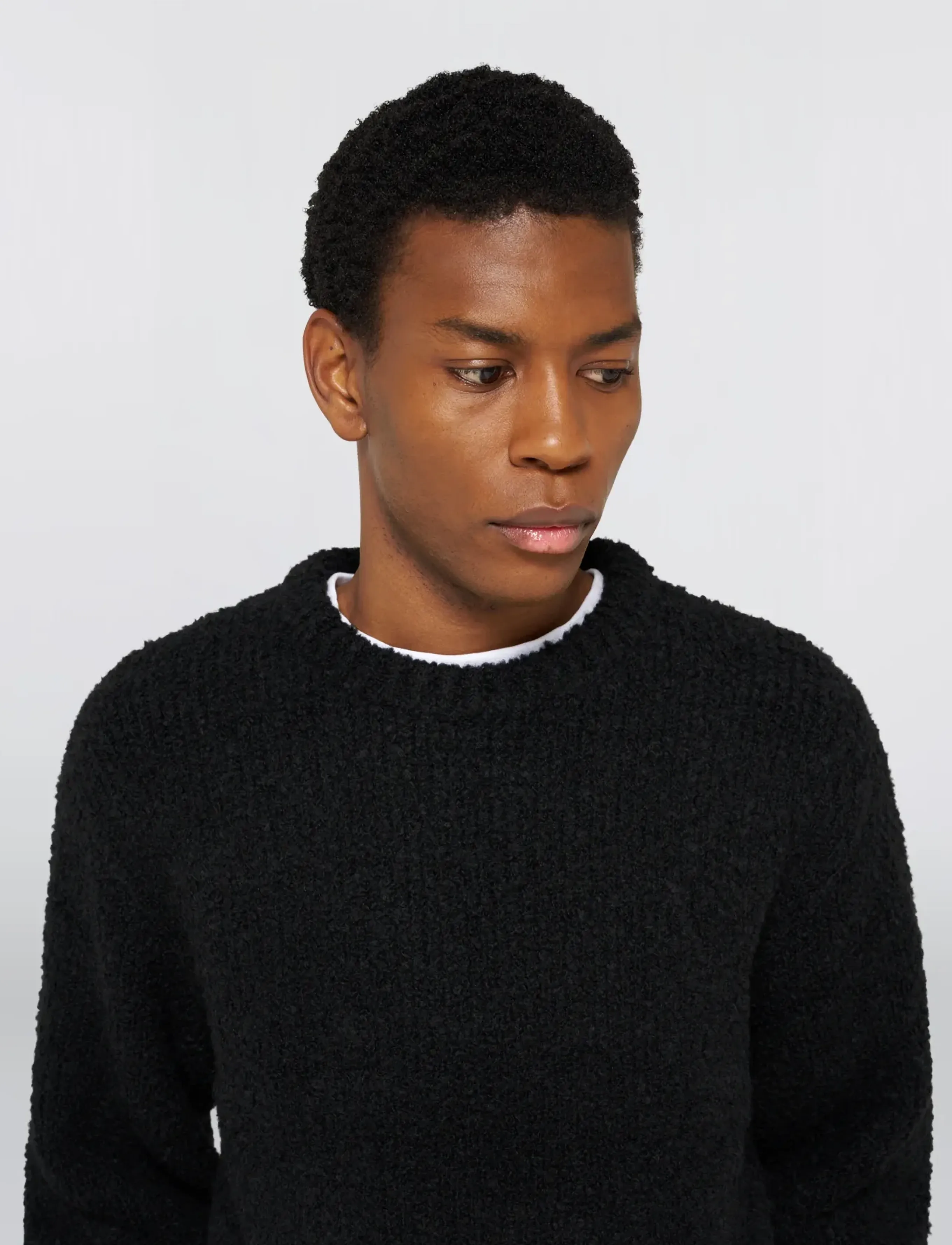 Edwin - Dun Textured Sweater - Black - rund hals - black - 4