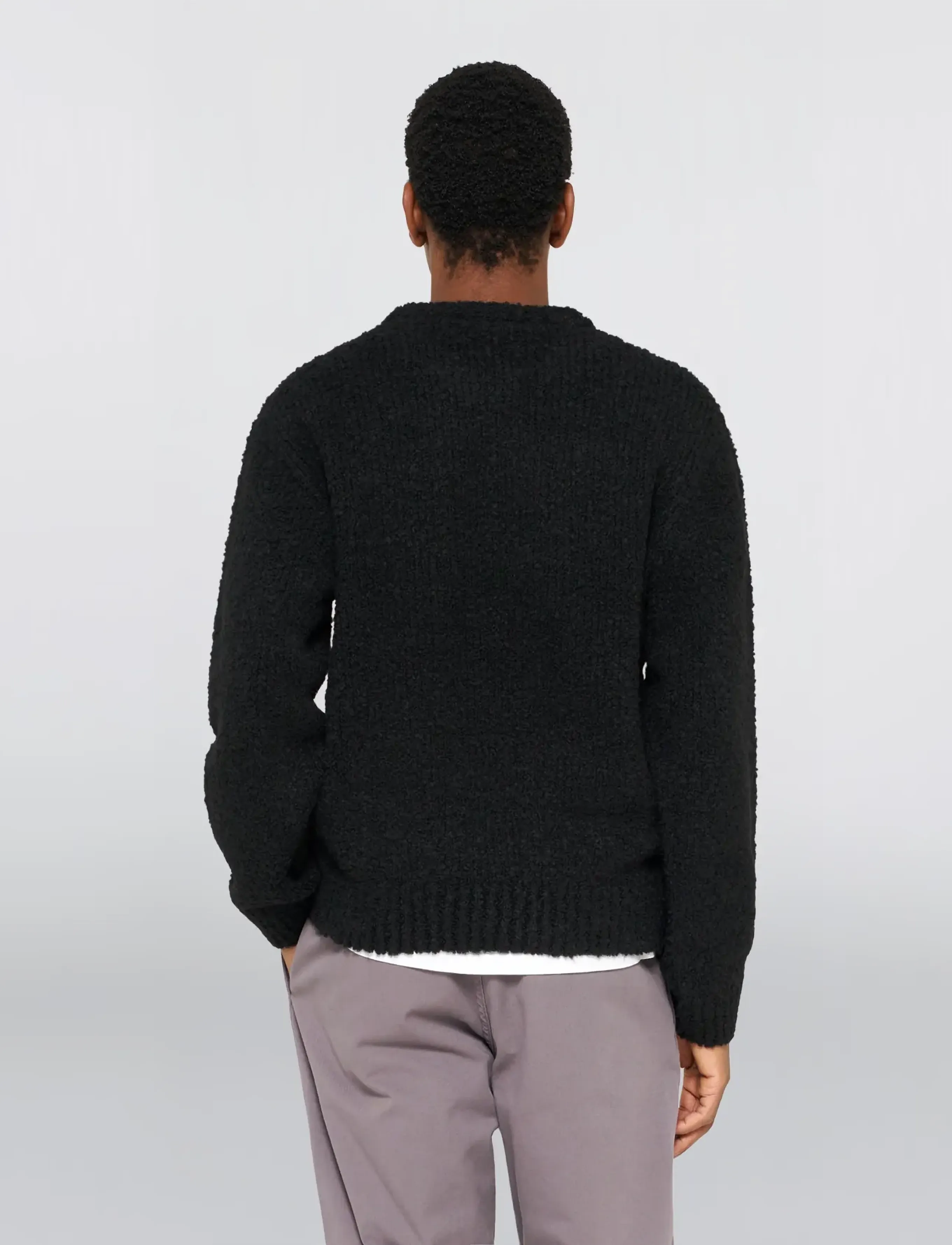 Edwin - Dun Textured Sweater - Black - rund hals - black - 5