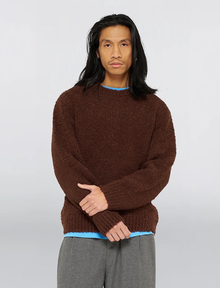 Edwin - Dun Textured Sweater - Black - round necks - rum raisin - 0
