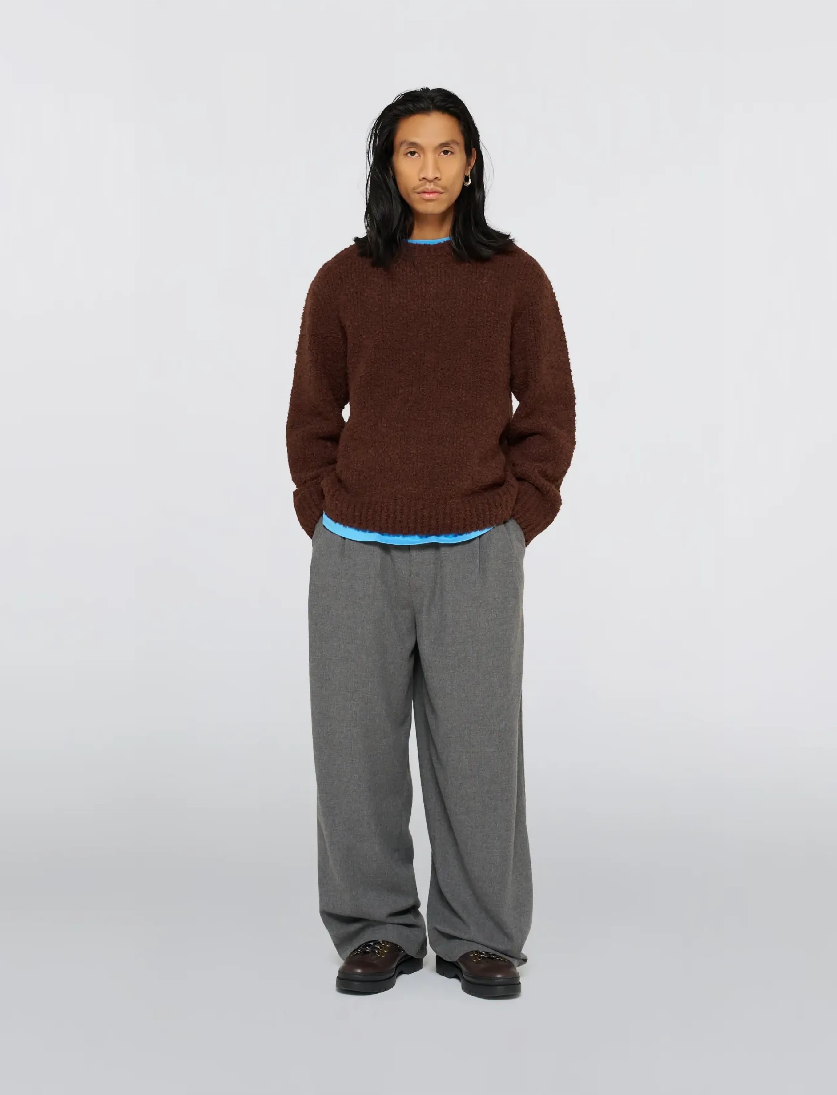 Edwin - Dun Textured Sweater - Black - round necks - rum raisin - 3