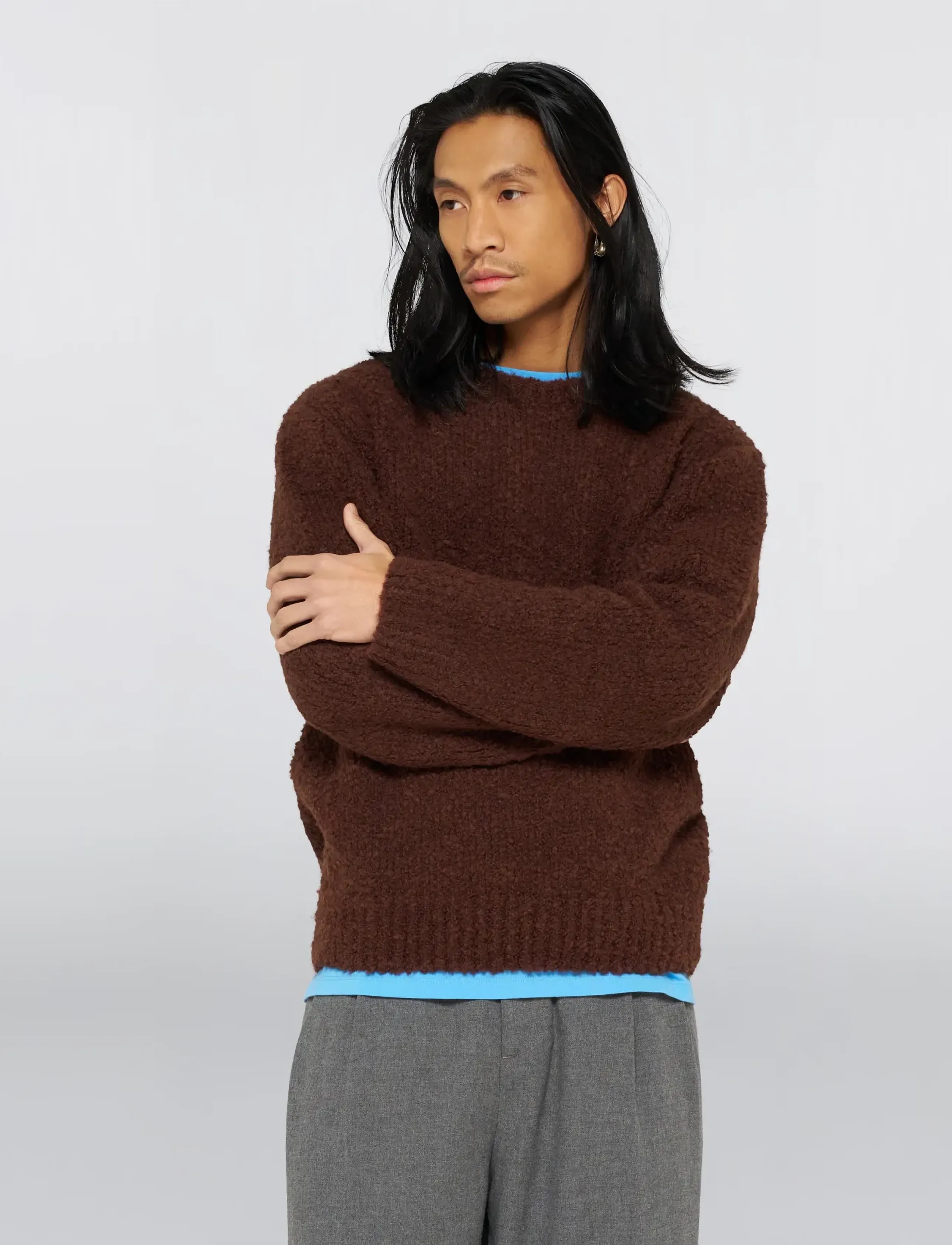 Edwin - Dun Textured Sweater - Black - round necks - rum raisin - 4