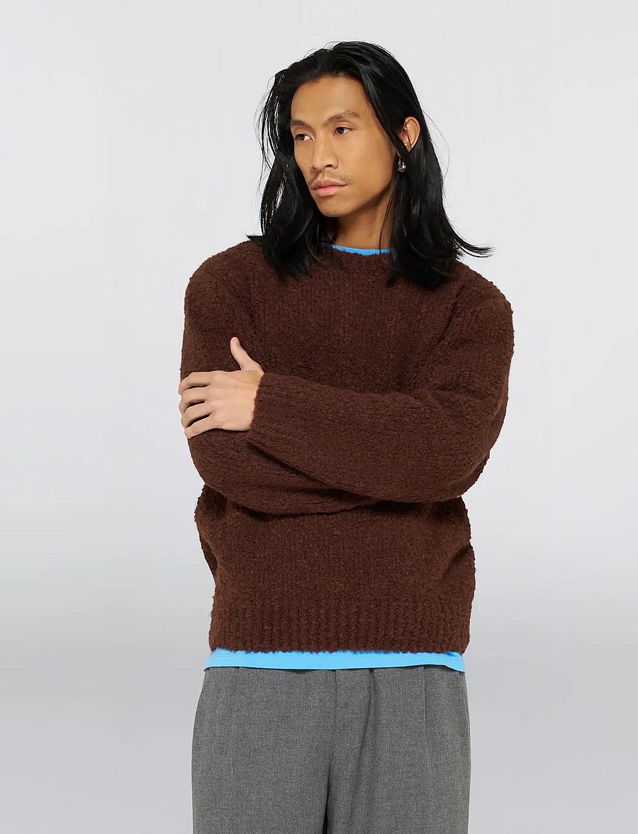 Edwin - Dun Textured Sweater - Black - round necks - rum raisin - 4