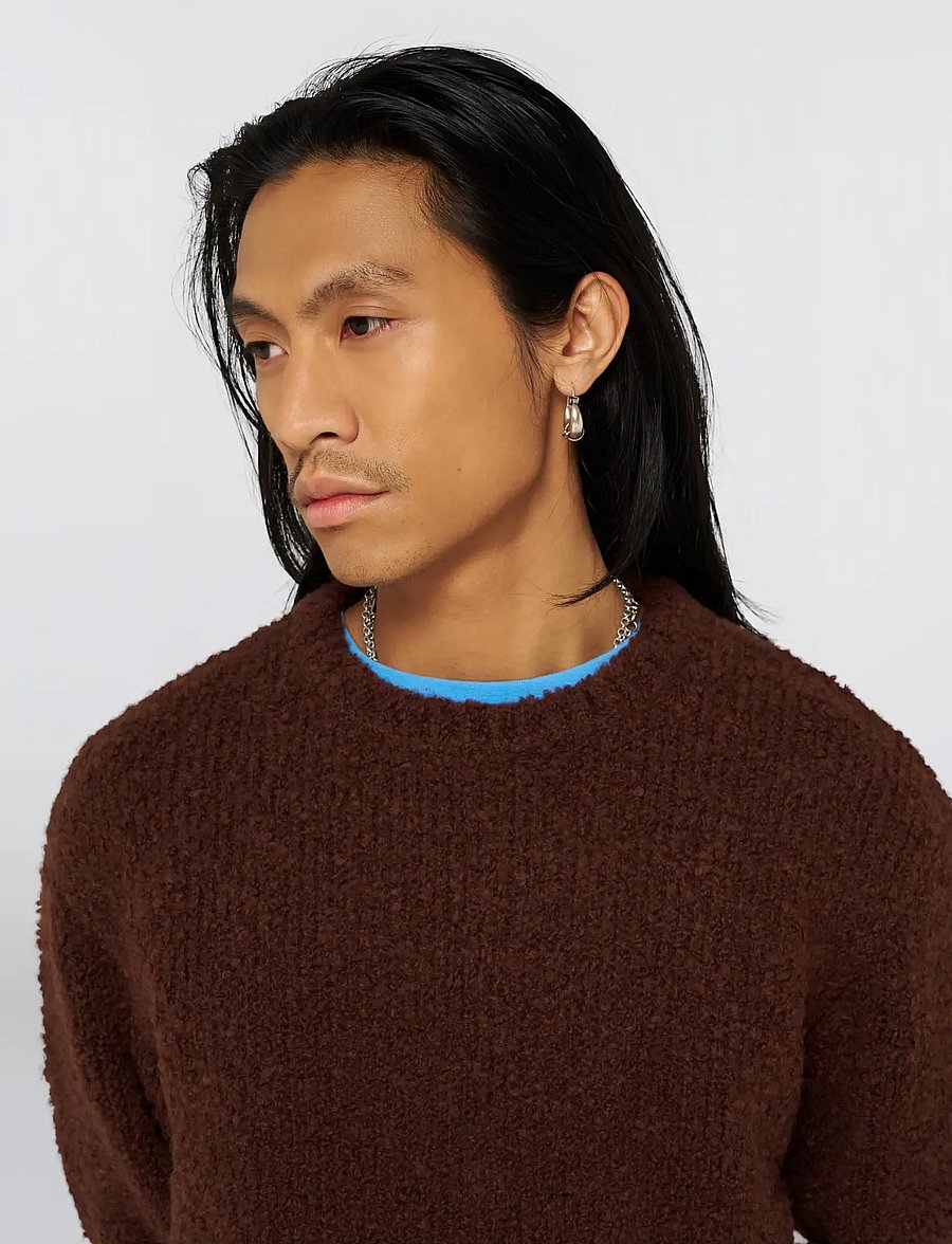 Edwin - Dun Textured Sweater - Black - round necks - rum raisin - 5