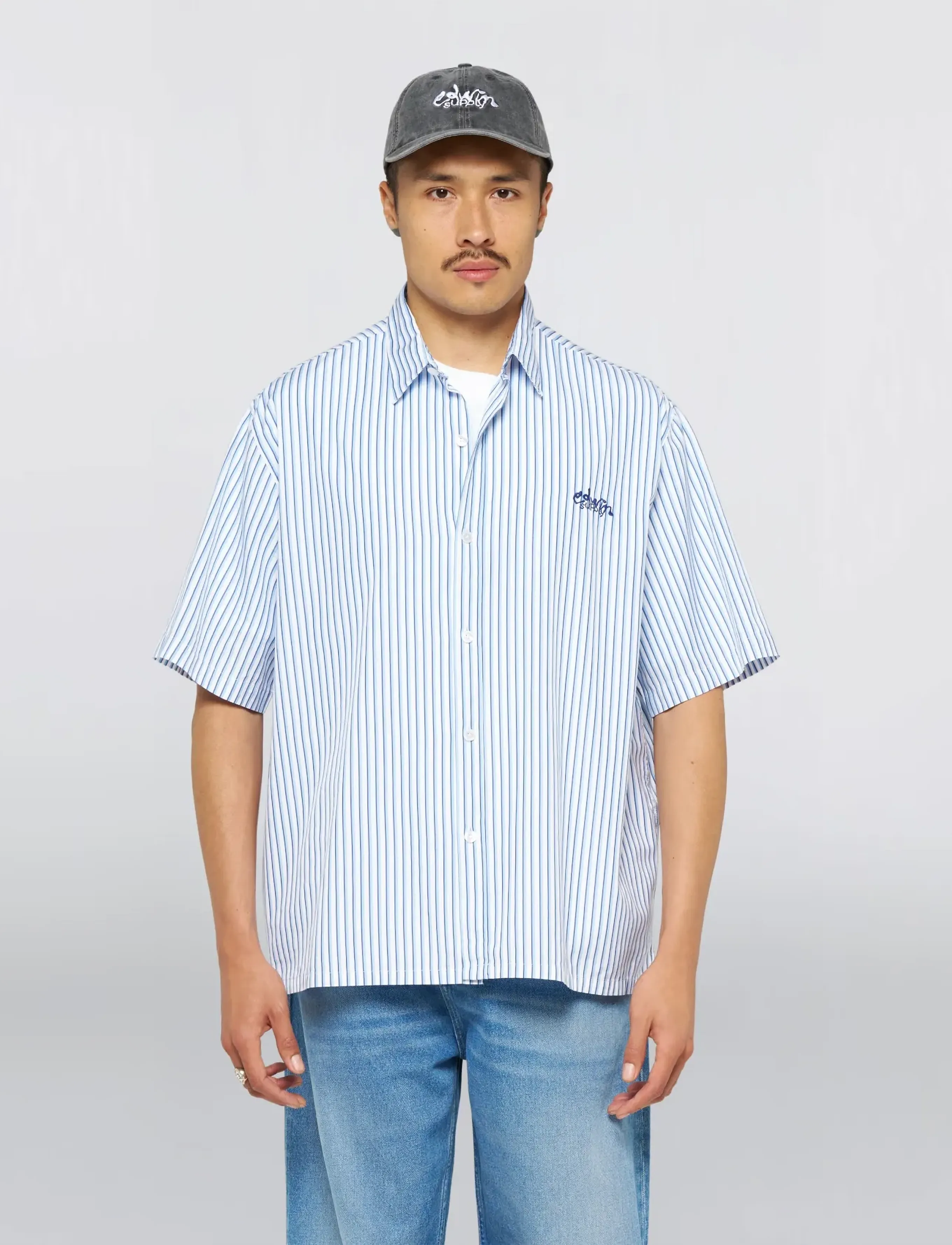 Edwin Toledo Shirt Ss-White/Blue, L, Shirts, Blau - Short-sleeved Männerswear