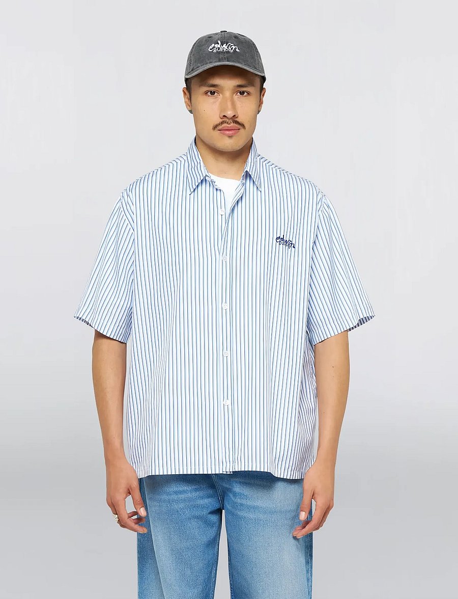 Edwin - Toledo Shirt Ss-White/Blue - basic-hemden - white - 0