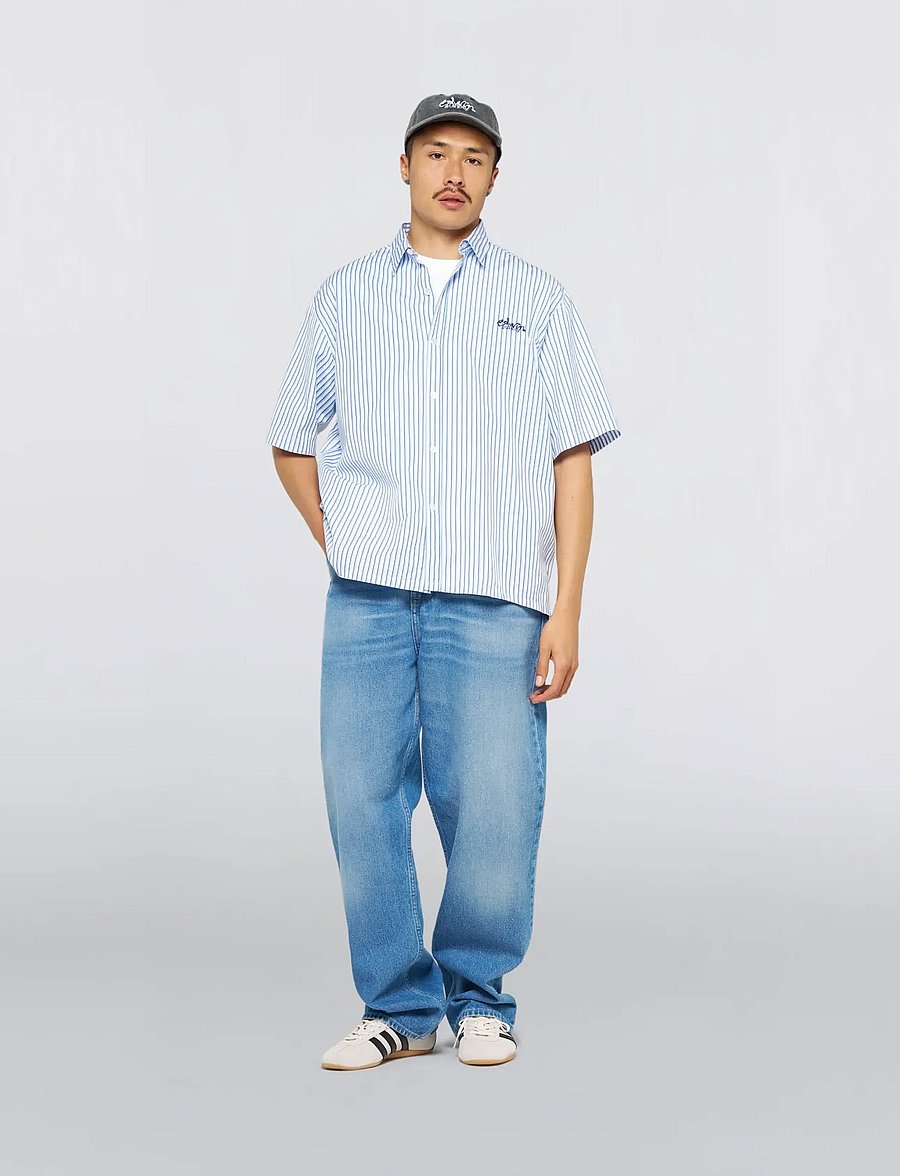 Edwin - Toledo Shirt Ss-White/Blue - basic-hemden - white - 4
